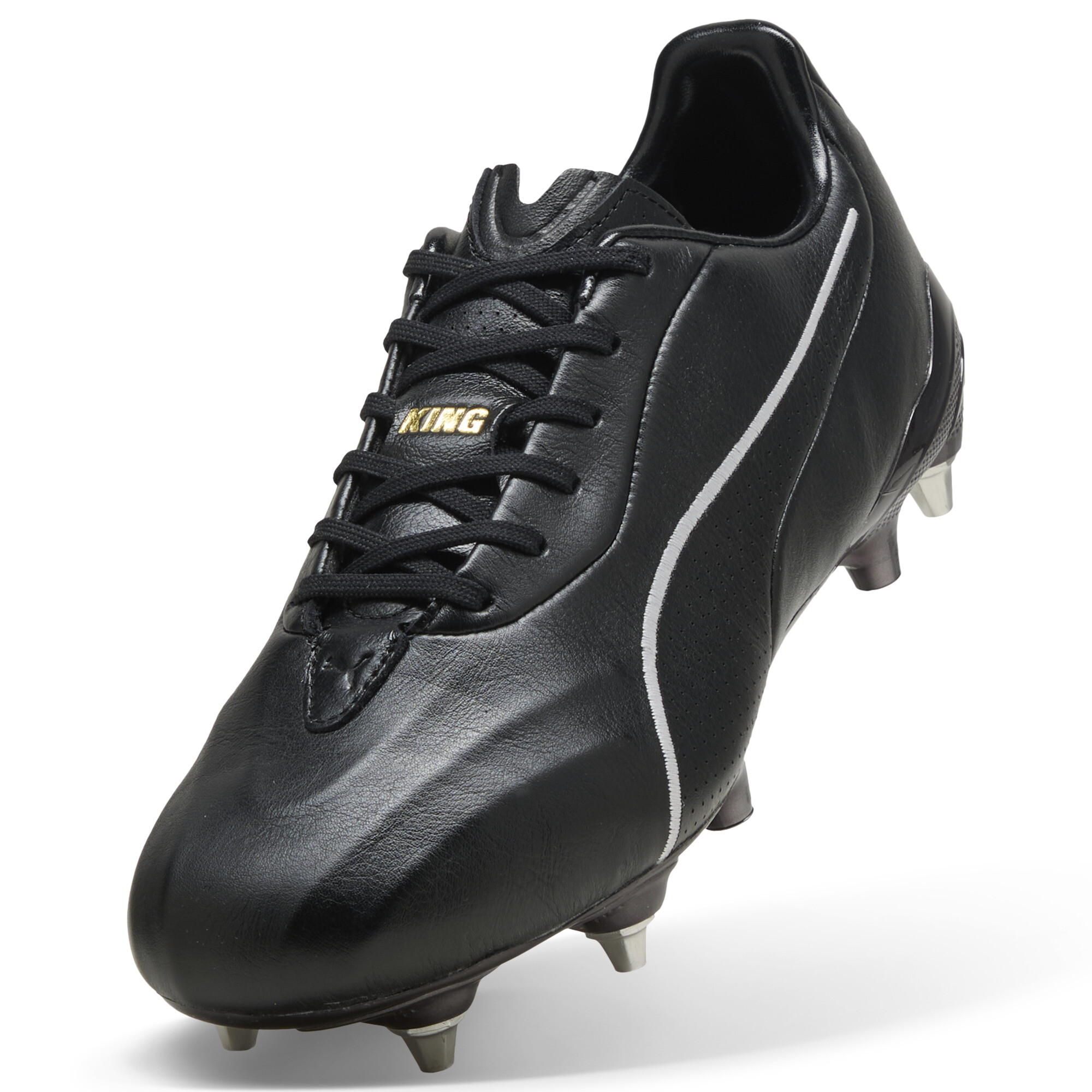 PUMA KING PLATINUM MxSG uniseks voetbalschoenen, Zwart/Goud, Maat 42 thumbnail 2