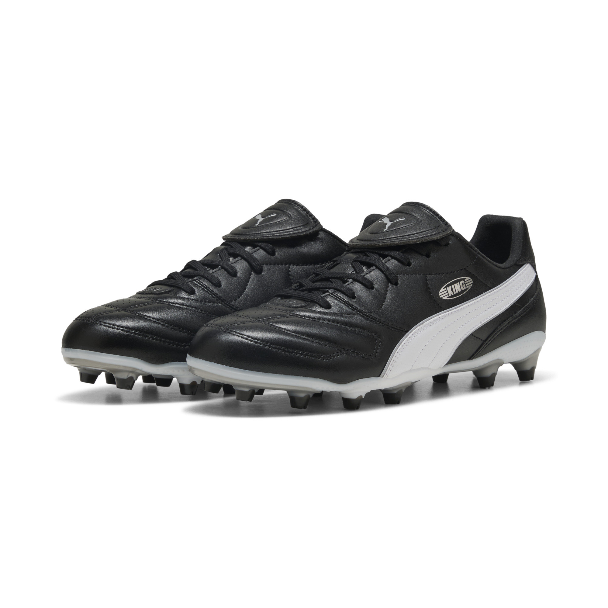 PUMA KING LIGA FG/AG uniseks voetbalschoenen, Zwart/Wit/Zilver, Maat 38 thumbnail 6