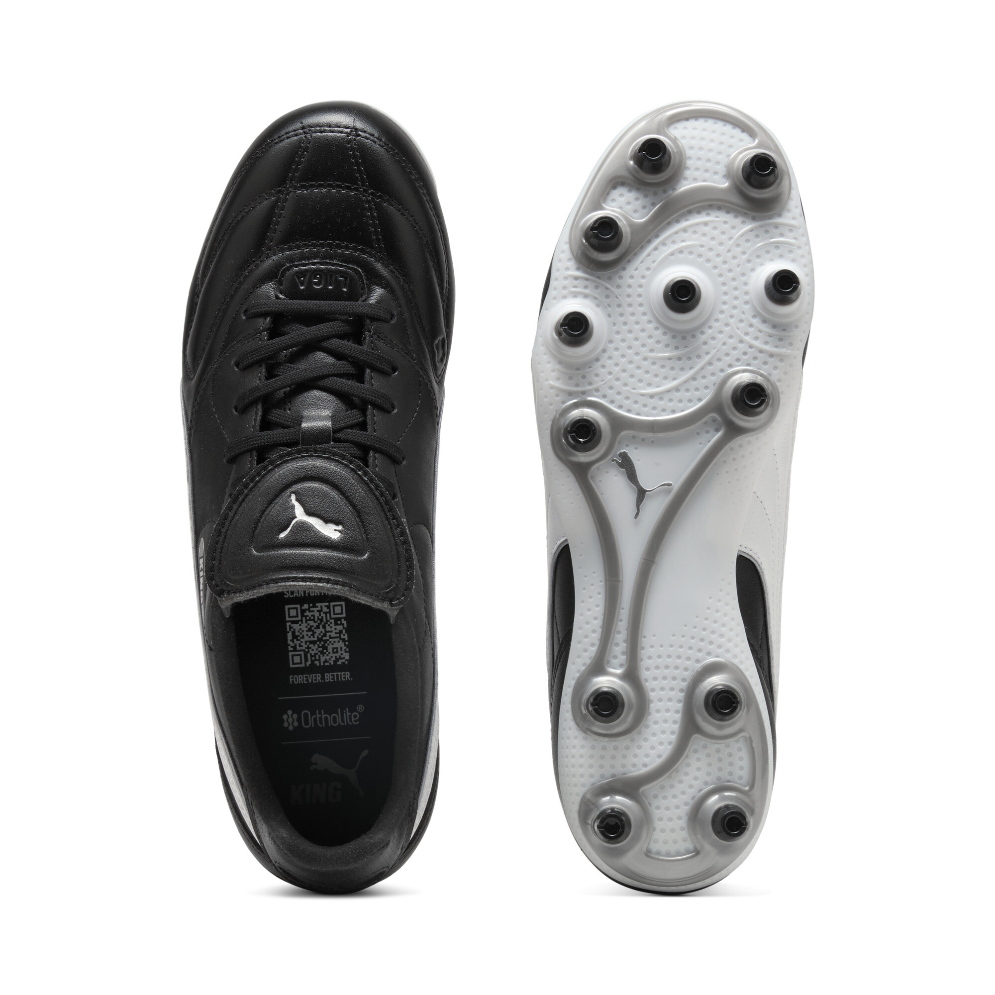 PUMA KING LIGA FG/AG uniseks voetbalschoenen, Zwart/Wit/Zilver, Maat 38 thumbnail 4
