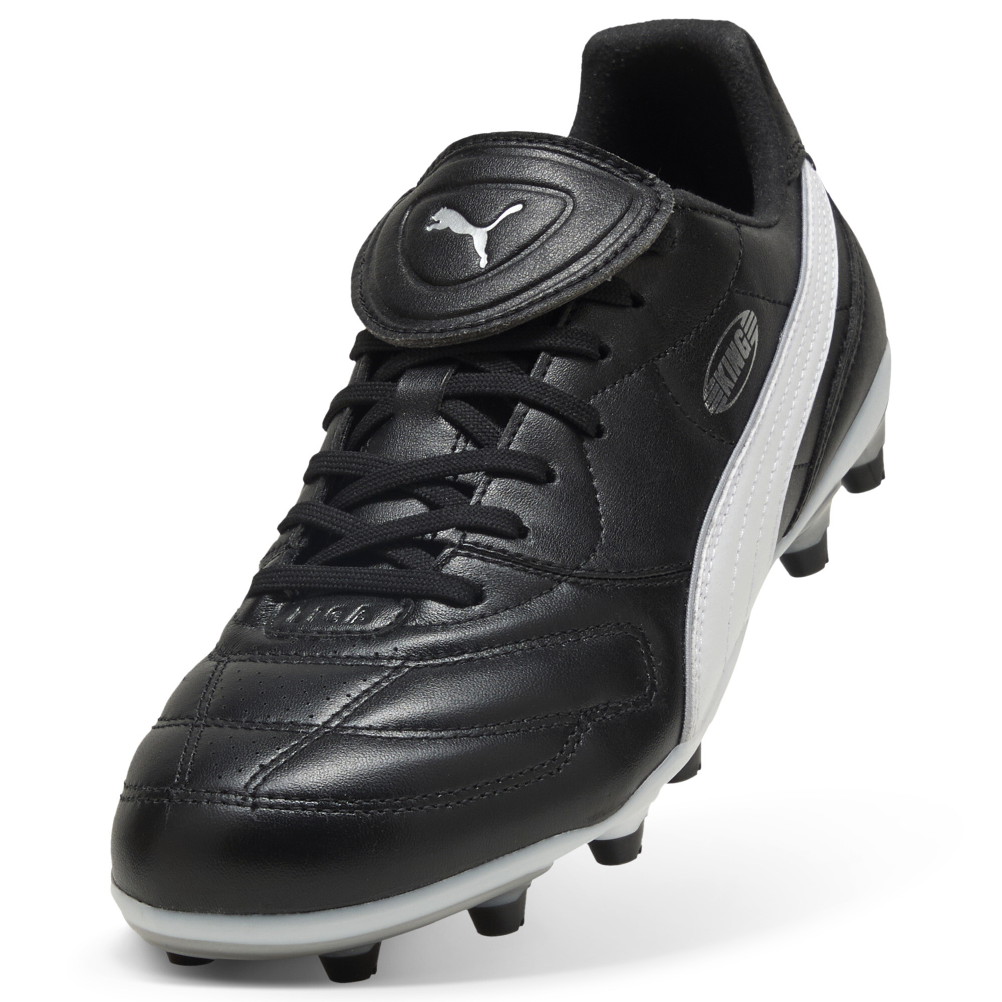 PUMA KING LIGA FG/AG uniseks voetbalschoenen, Zwart/Wit/Zilver, Maat 38 thumbnail 2