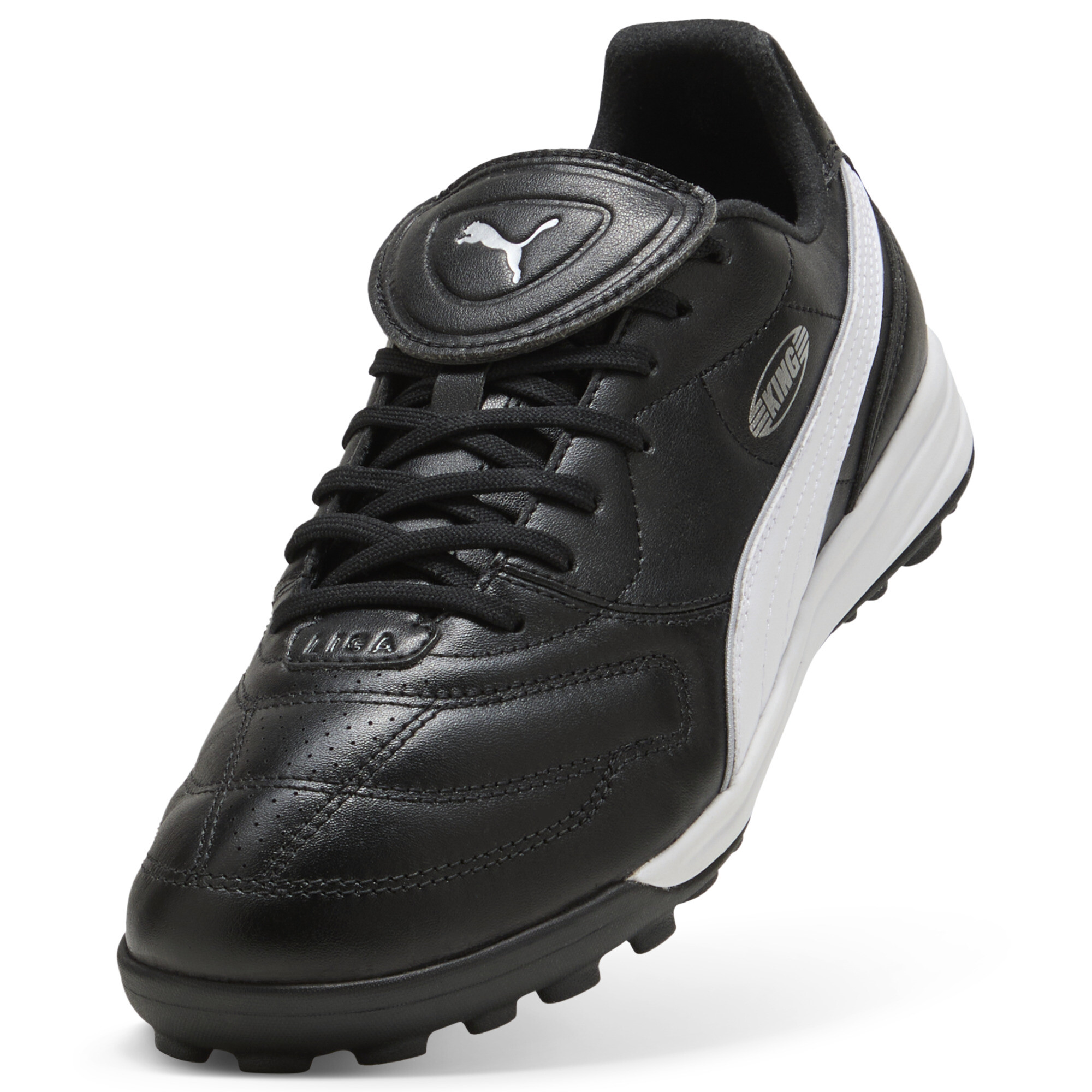 PUMA KING LIGA TT uniseks voetbalschoenen, Zwart/Wit/Zilver, Maat 37 thumbnail 2