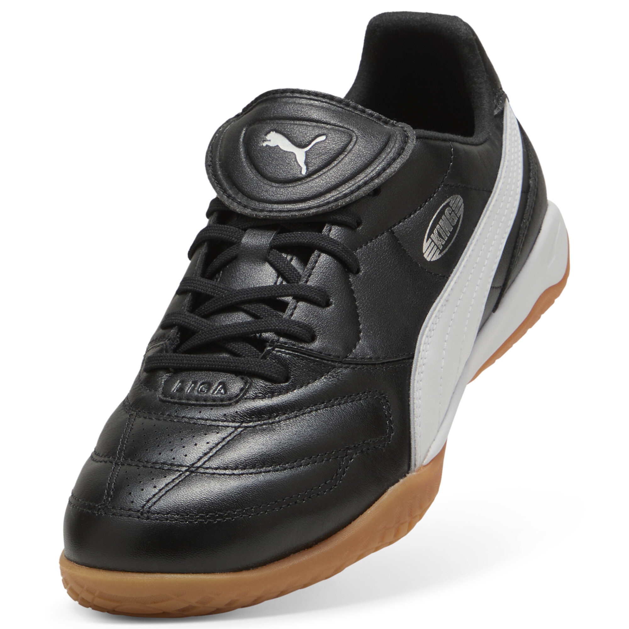 PUMA KING LIGA IT uniseks voetbalschoenen, Zwart/Wit/Zilver, Maat 42,5 thumbnail 2