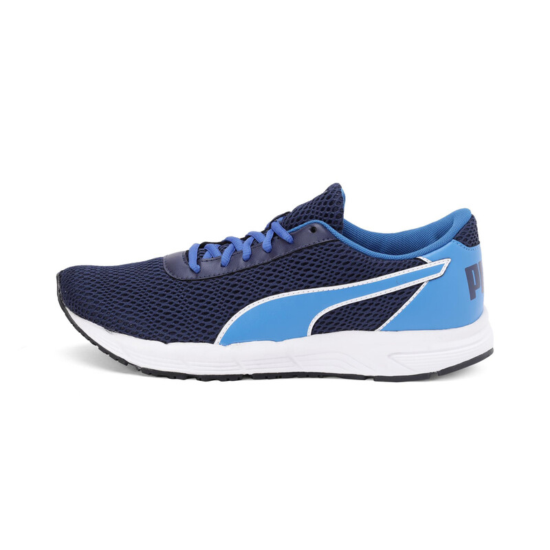 

Men's PUMA Metal Knit IDP Running Shoes, White/purple/blue