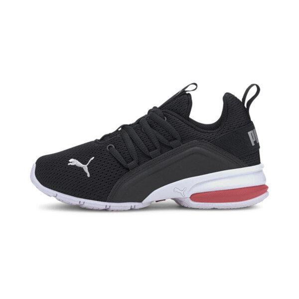 Puma Axelion Mesh Little Kids' Shoes In Black- Silver-high Risk Red