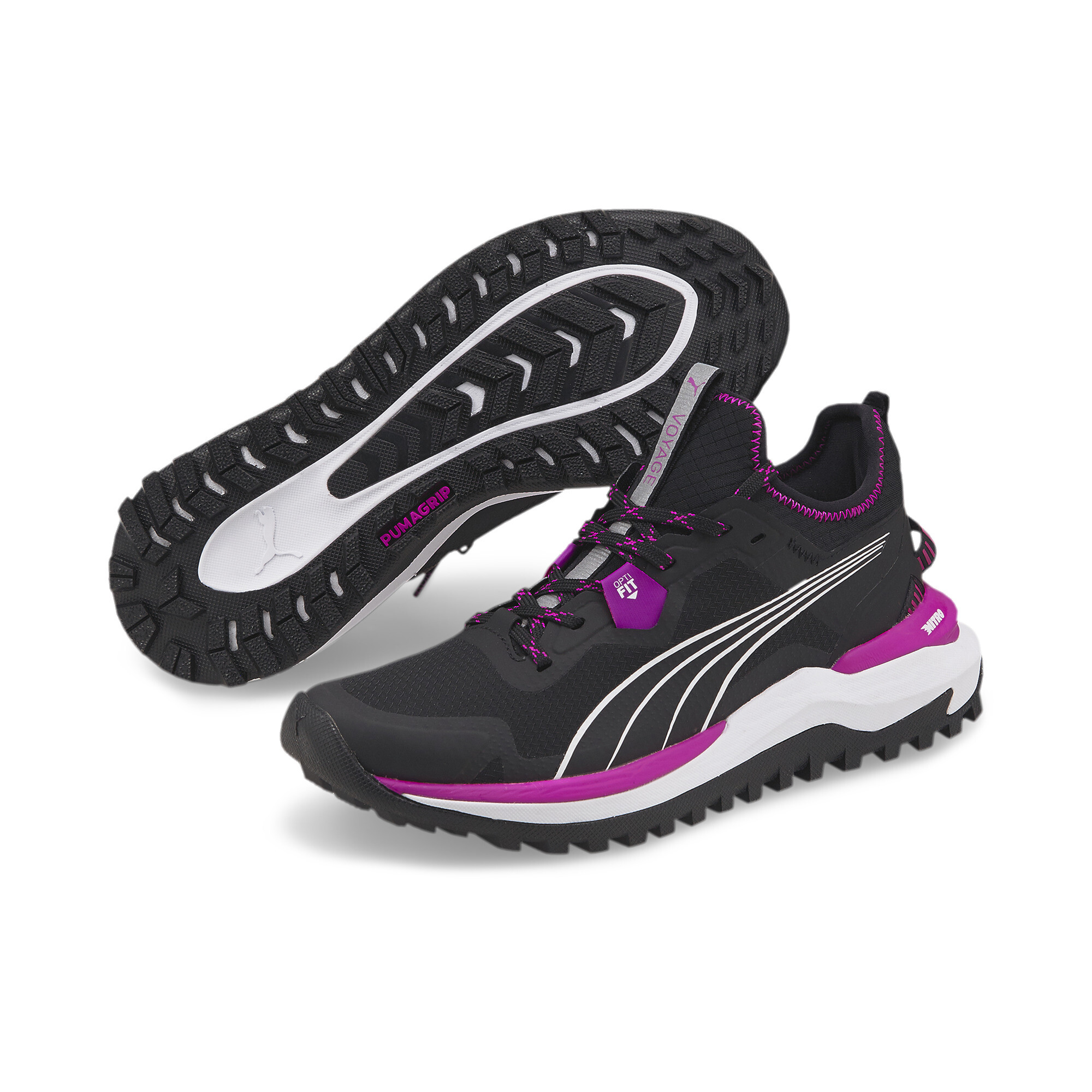 Women's PUMA Voyage Nitro Trail Running Shoes In Black, Size EU 36