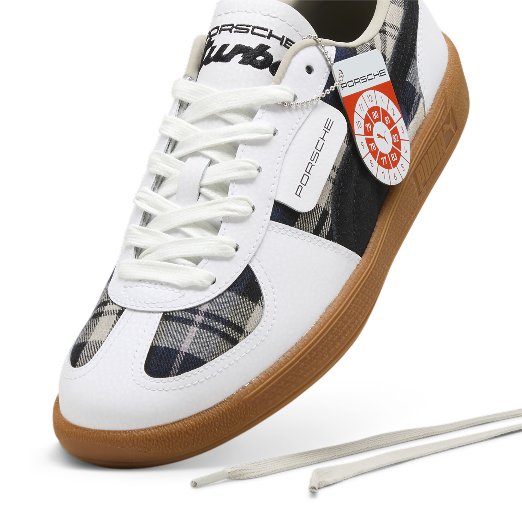 Puma Porsche Legacy Palermo Tartan Sneakers, White, Size 40.5, Shoes