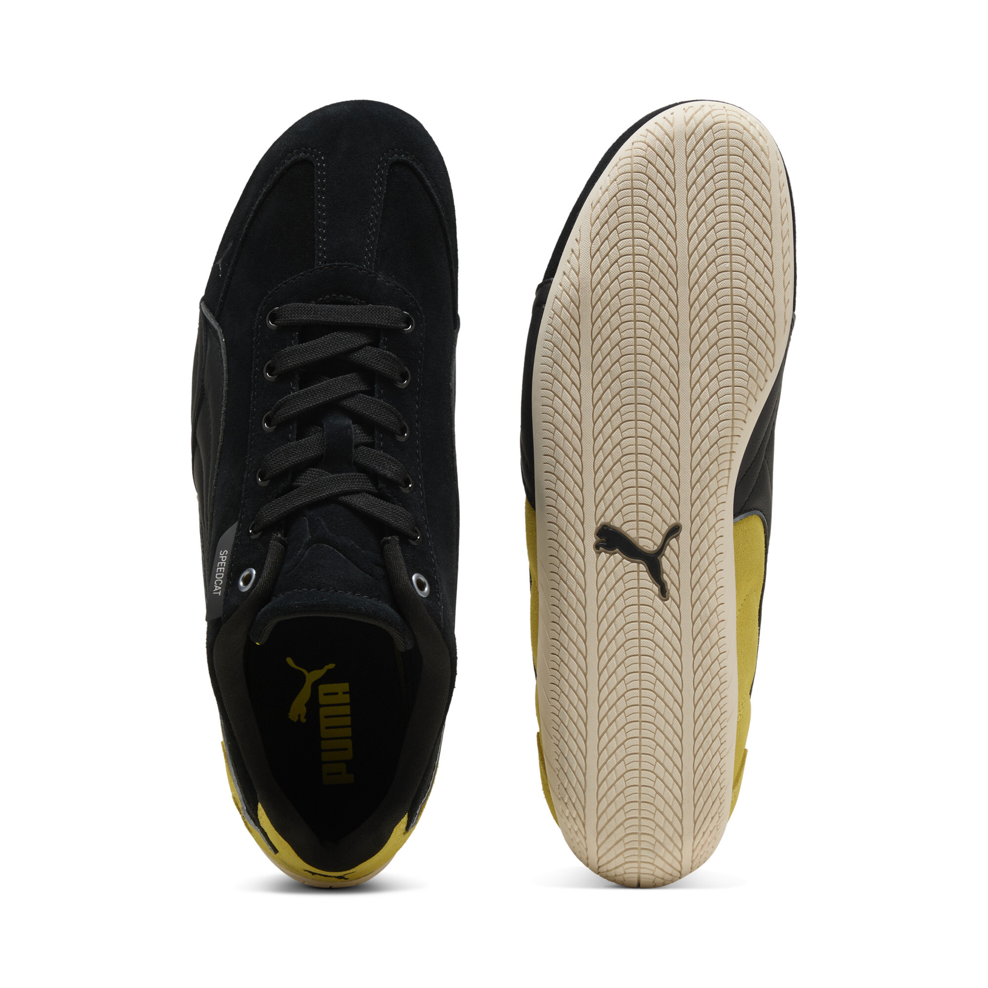 PUMA Scuderia Ferrari Speedcat uniseks sneakers, Zwart/Geel/Wit, Maat 45 thumbnail 4