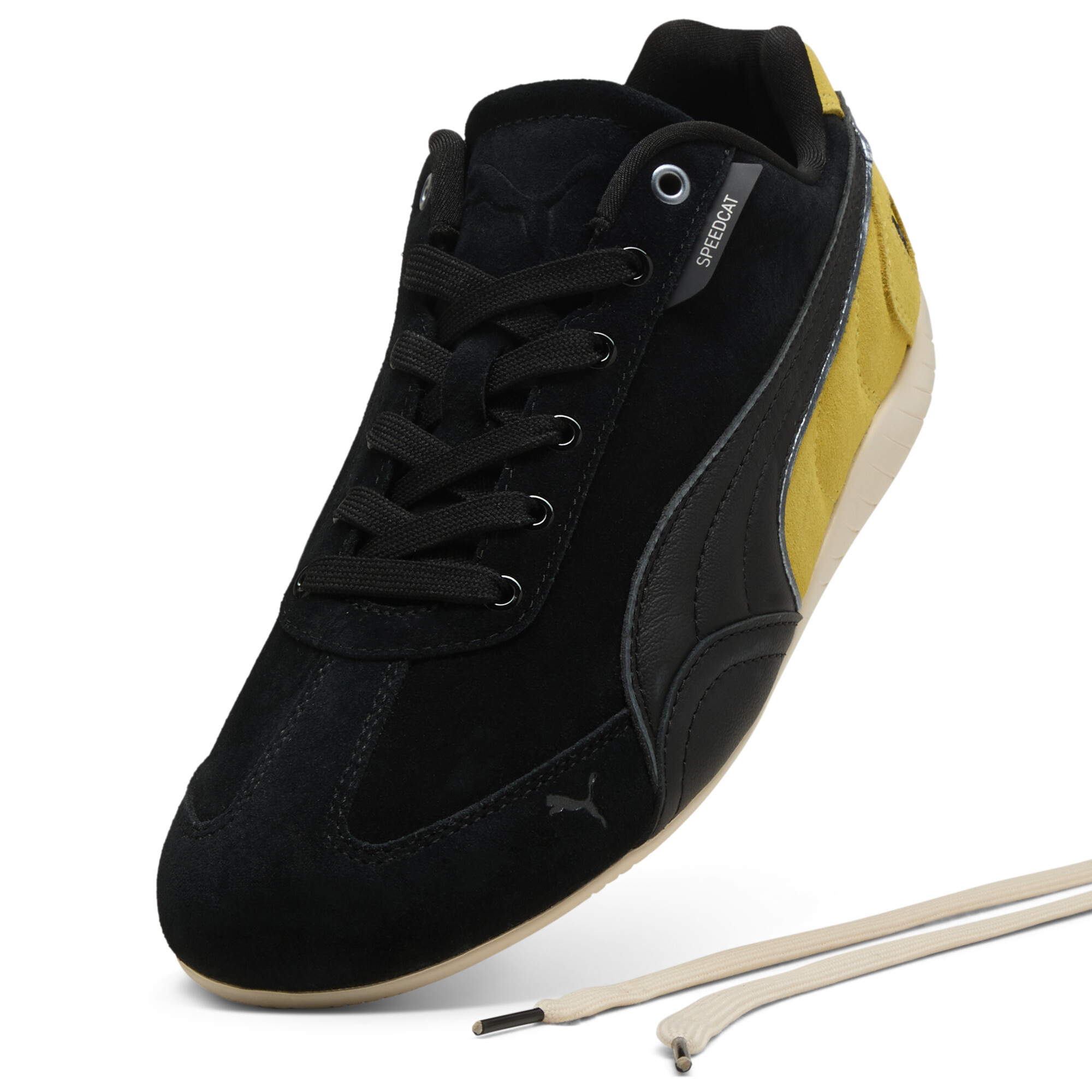 PUMA Scuderia Ferrari Speedcat uniseks sneakers, Zwart/Geel/Wit, Maat 45 thumbnail 2