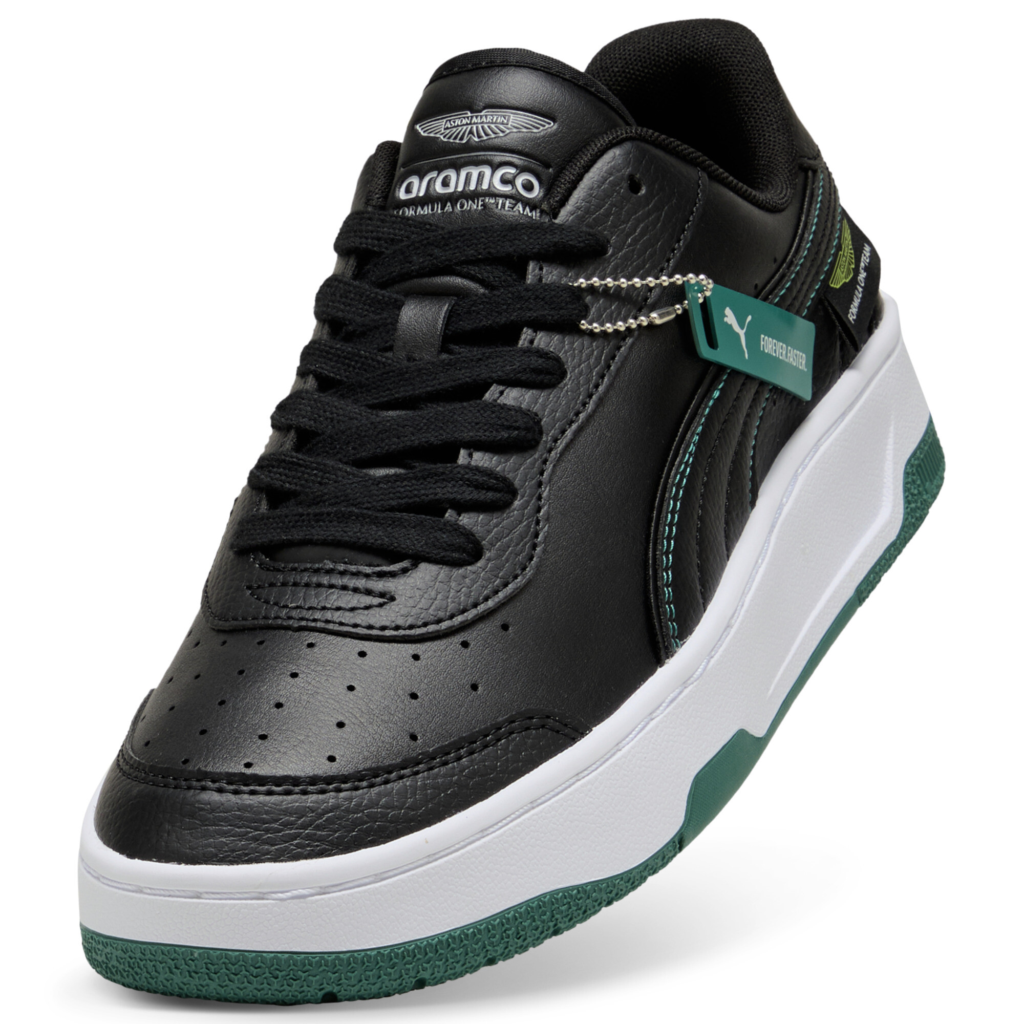 PUMA x ASTON MARTIN ARAMCO F1Â® TEAM California Match lage uniseks sneakers, Groen/Zwart, Maat 36 thumbnail 2