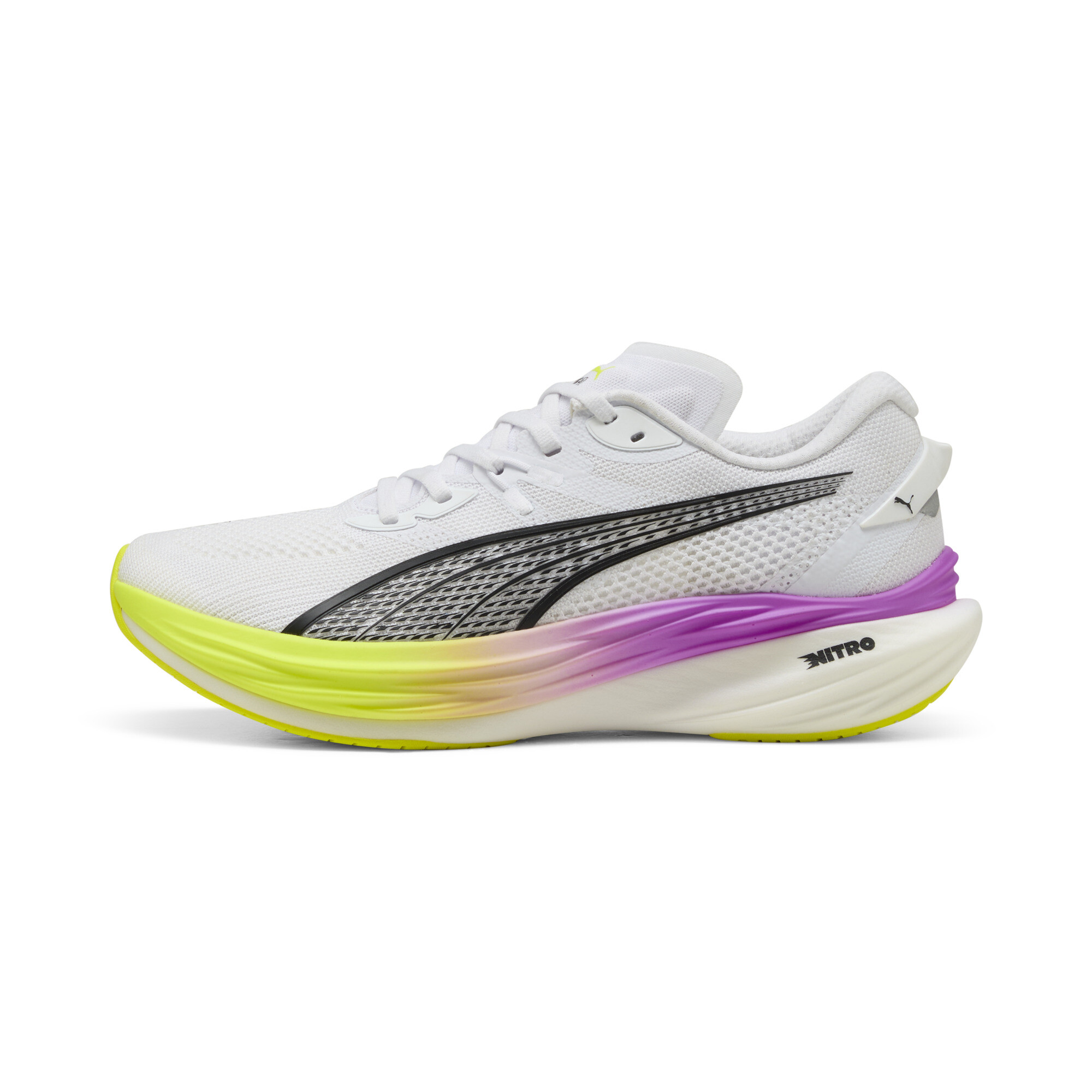 Puma Deviate NITRO™ 3 Laufschuhe Herren | Mit Colorful | White/Yellow Alert/Pure Magenta | Größe: 42.5