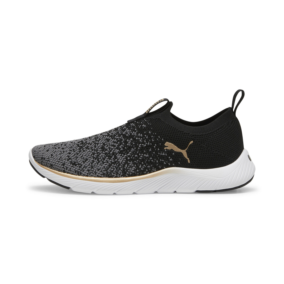Softride Remi Slip-on Knit Running Shoes Women in Black/Gold Cool Dark Gray by PUMA, UK 4
