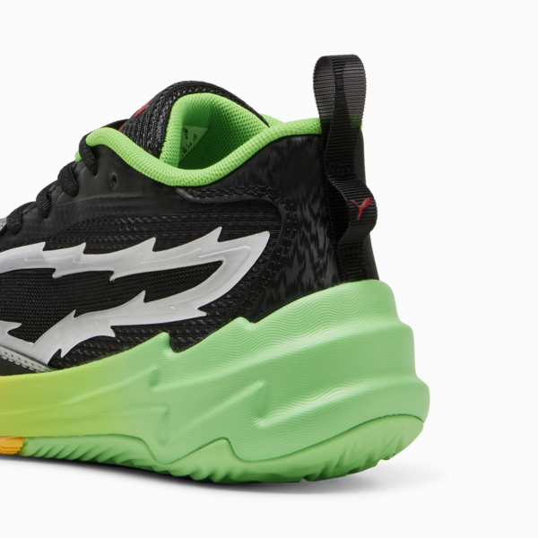 PUMA x 2k Scoot Zeros Youth Basketball Shoes, PUMA Black-Fluo Green, large-ZAF