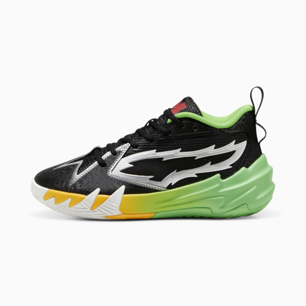 PUMA x 2k Scoot Zeros Youth Basketball Shoes, PUMA Black-Fluo Green, large-ZAF