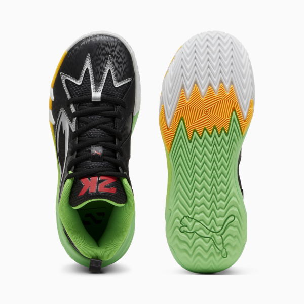 PUMA x 2k Scoot Zeros Youth Basketball Shoes, PUMA Black-Fluo Green, large-ZAF