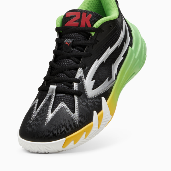 PUMA x 2k Scoot Zeros Youth Basketball Shoes, PUMA Black-Fluo Green, large-ZAF