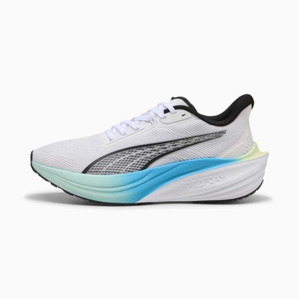 Darter Pro Running Shoes, PUMA White-PUMA Black-Mint Melt-Speed Blue, large-ZAF