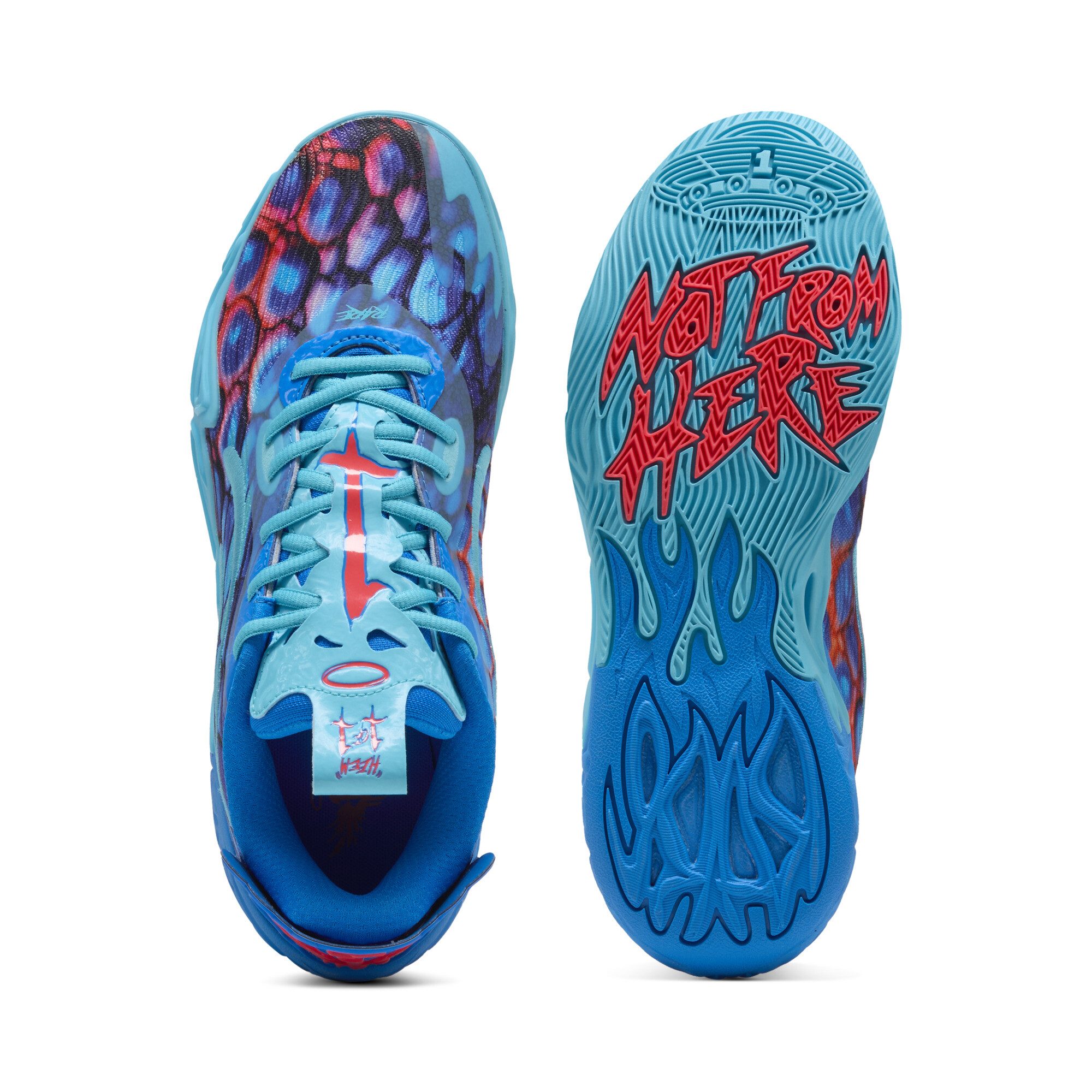 PUMA MB.04 Lo Alien Skins uniseks basketbalschoenen, Blauw/Roze/Groen, Maat 43 thumbnail 5