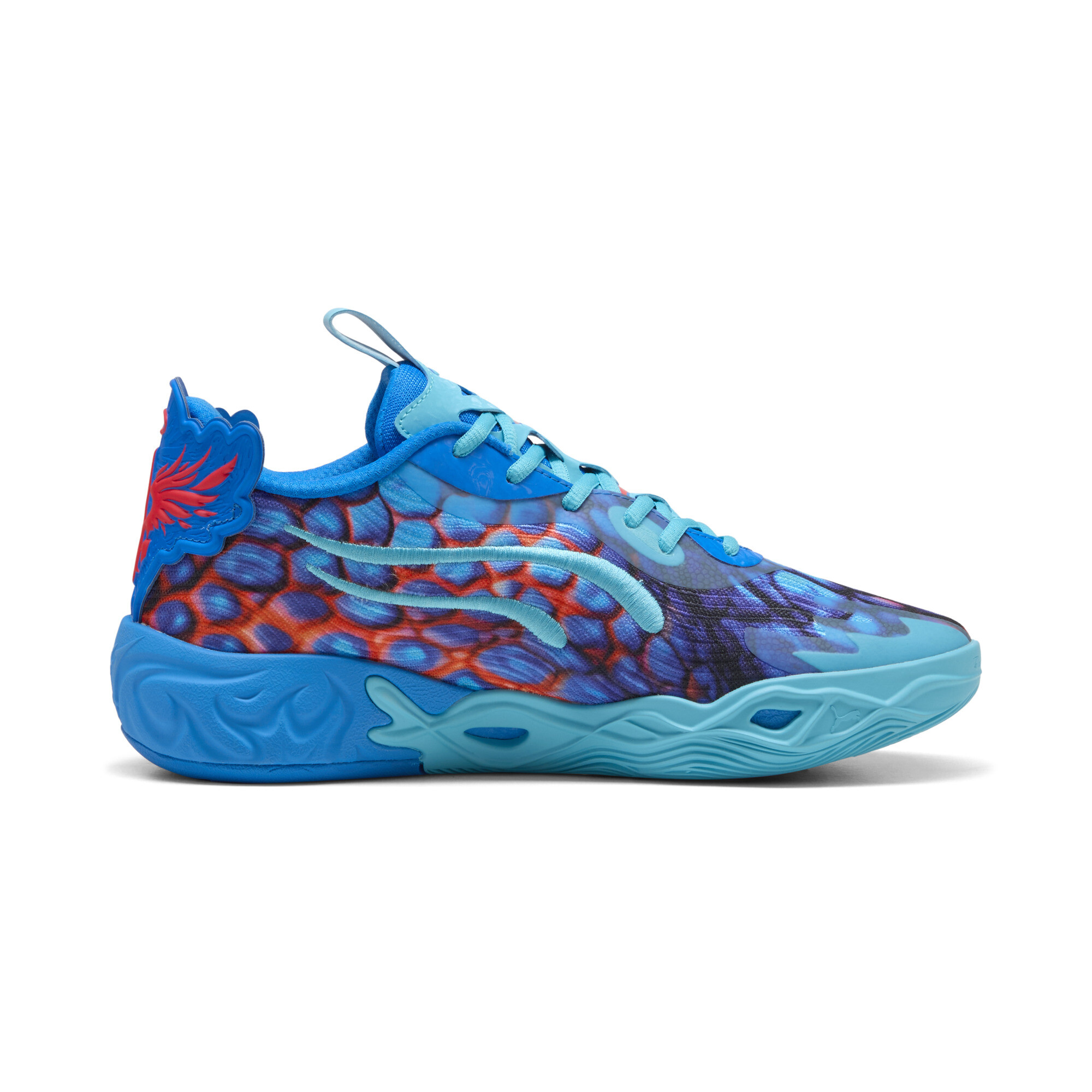 PUMA MB.04 Lo Alien Skins uniseks basketbalschoenen, Blauw/Roze/Groen, Maat 43 thumbnail 4