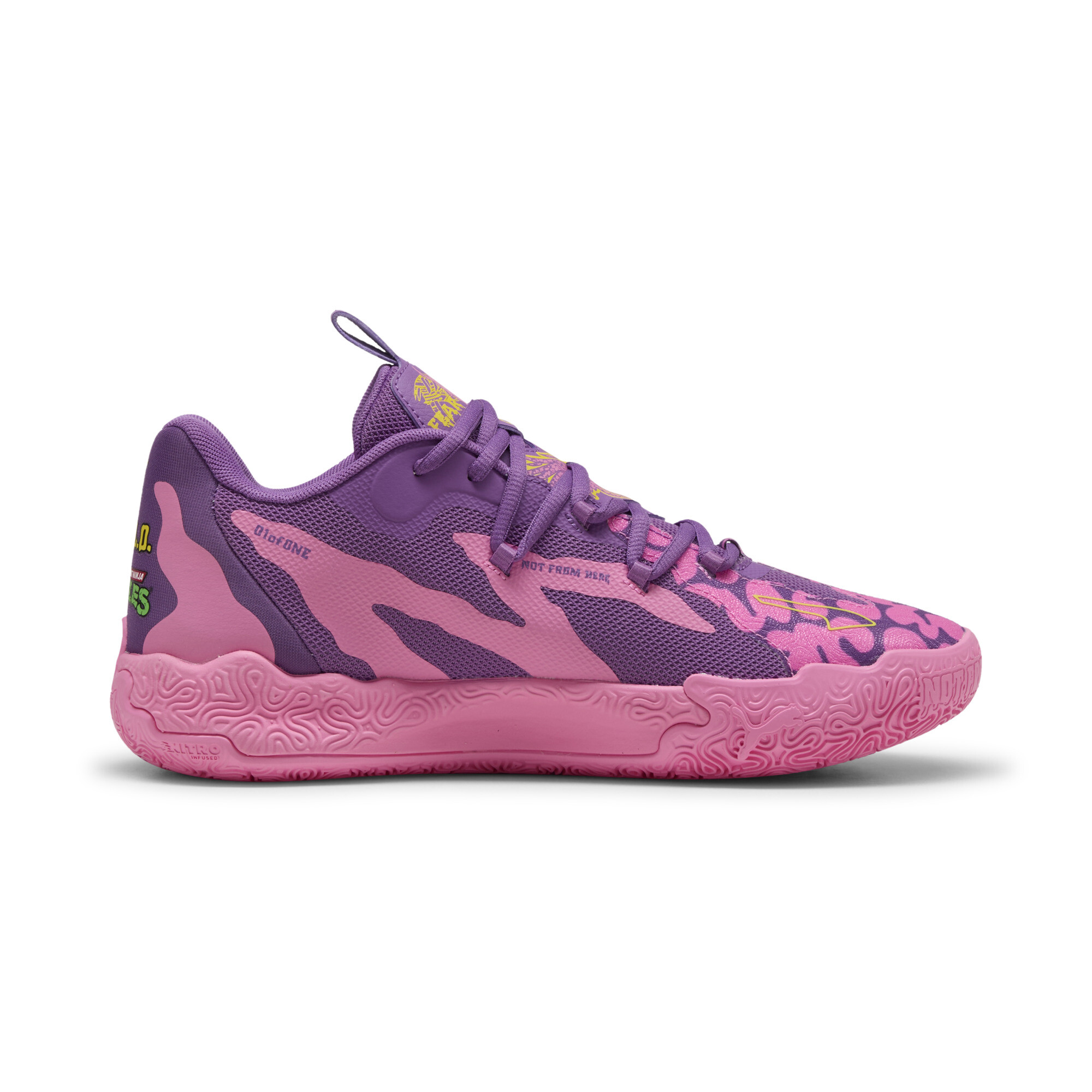 PUMA HOOPS x TNMT MB.03 Lo Krang uniseks basketbalschoenen, Roze/Geel, Maat 53,5 thumbnail 5
