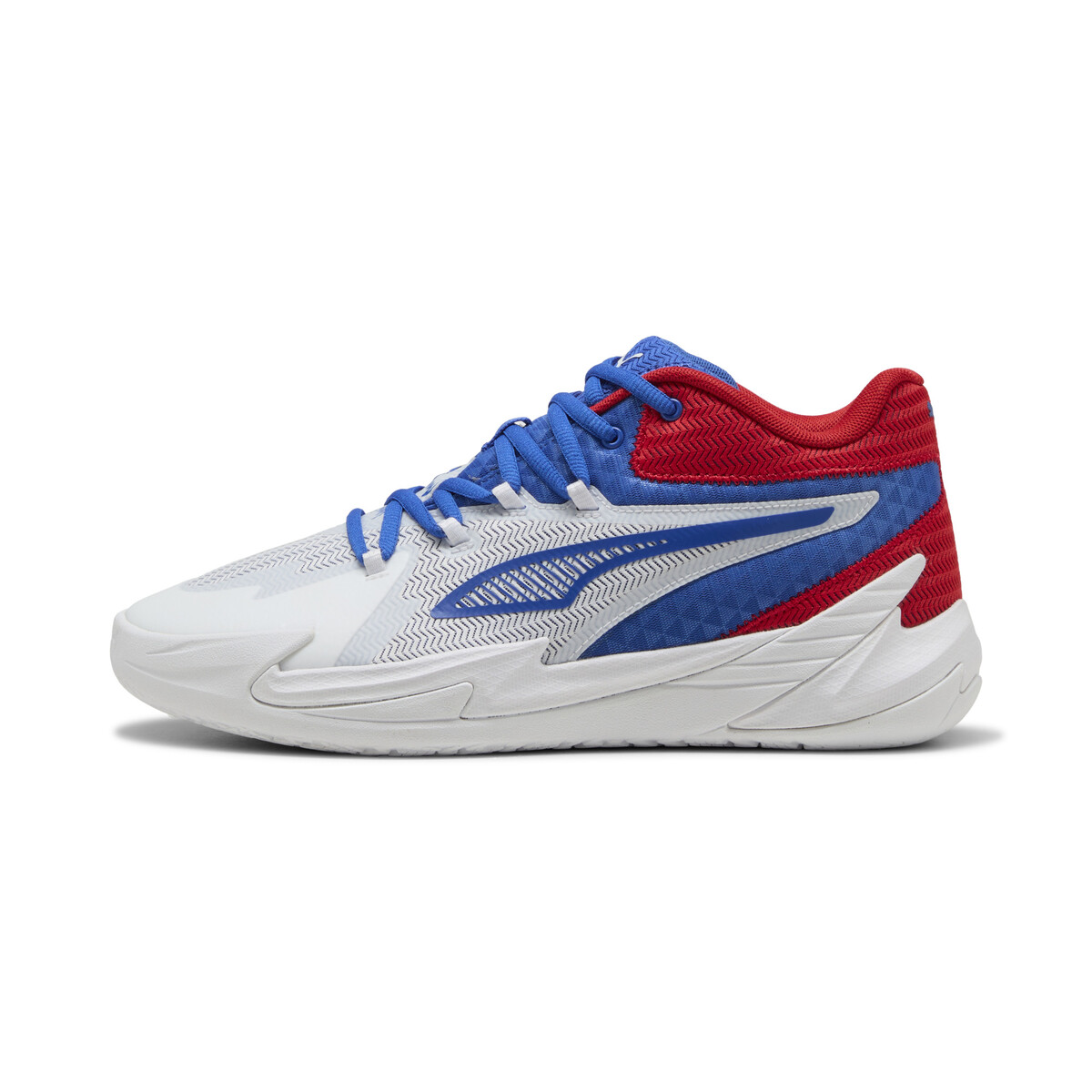 The Dagger Basketball Shoes Unisex in White/Mountain Blue For All Time Red by PUMA, UK 12