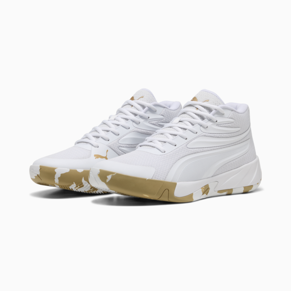 Court Pro Marble Basketball Shoes Unisex, PUMA White-Matte Puma Gold, large-MEX