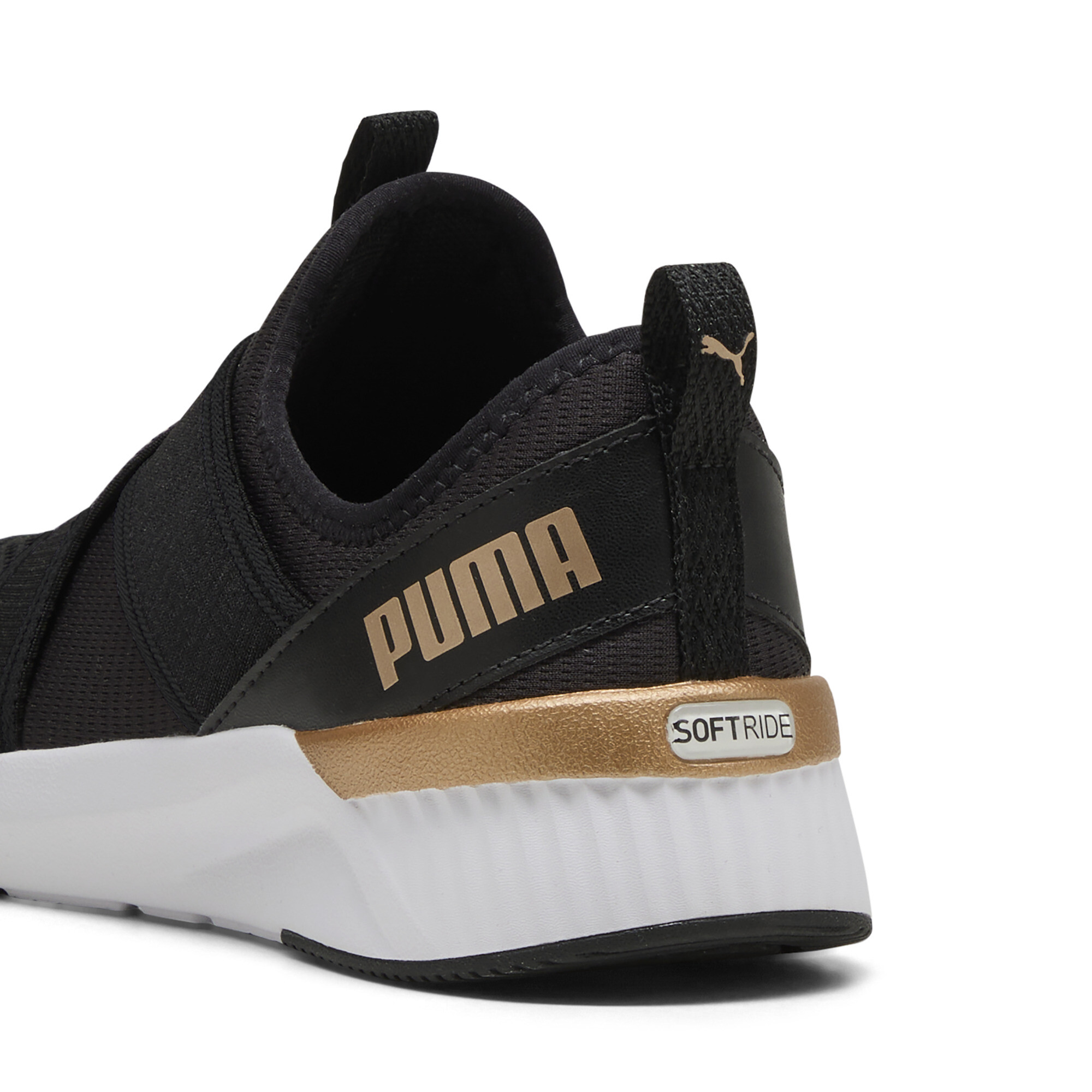 PUMA SOFTRIDE Harli Slip-On hardloopschoenen voor Dames, Zwart/Wit/Goud, Maat 40,5 thumbnail 5