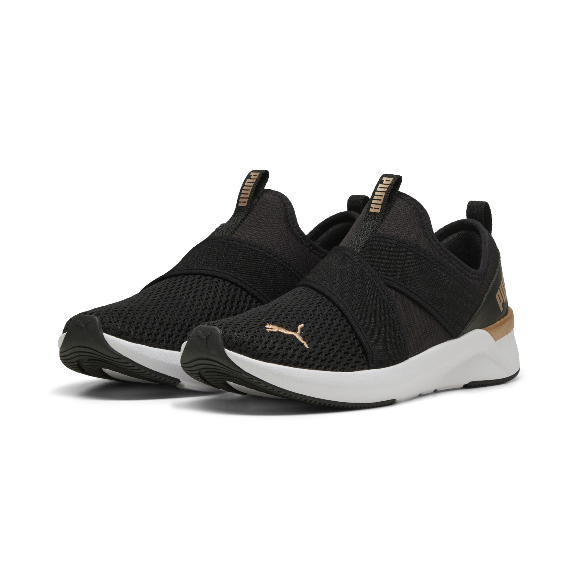 PUMA SOFTRIDE Harli Slip-On hardloopschoenen voor Dames, Zwart/Wit/Goud, Maat 40,5 thumbnail 6