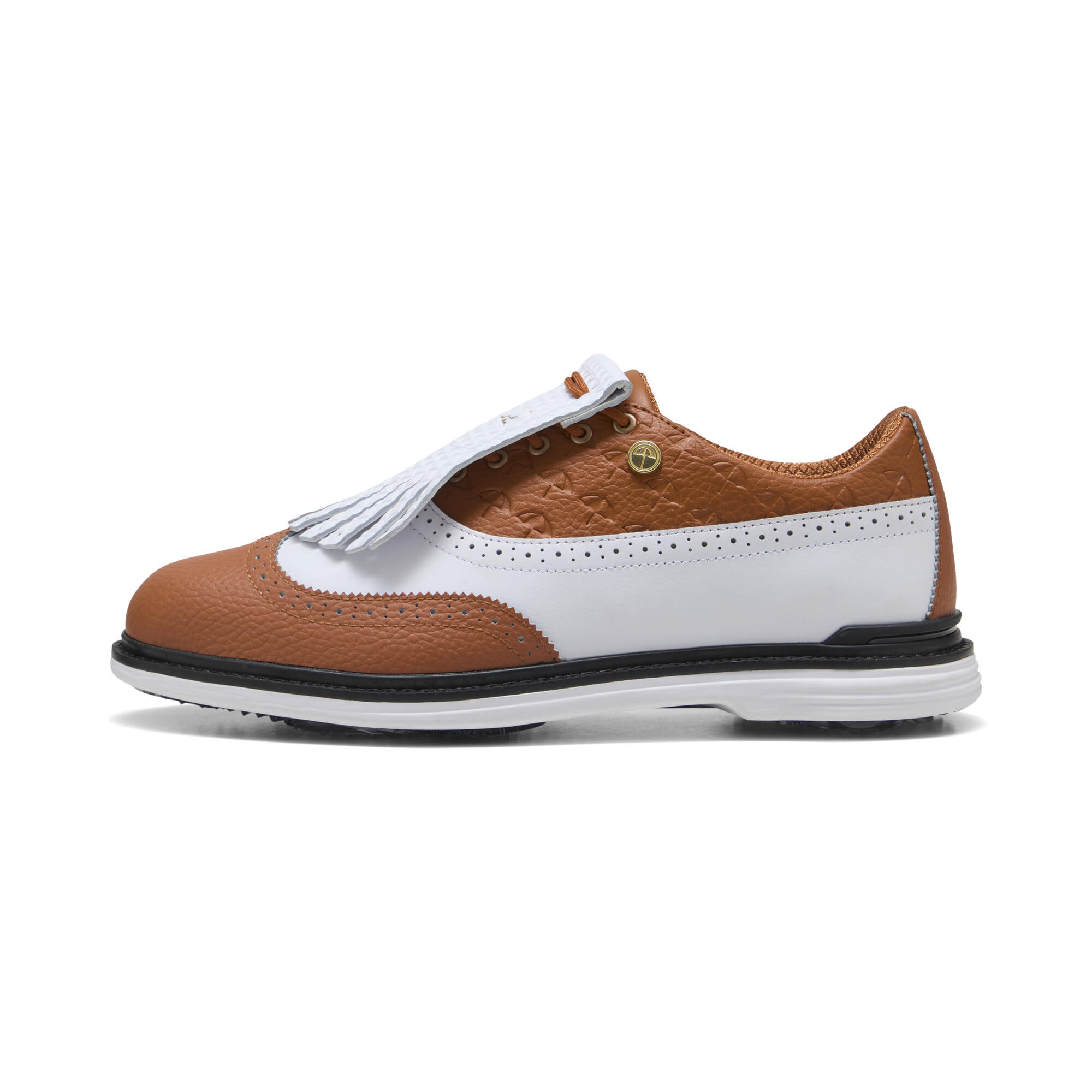 Puma x ARNOLD PALMER ROYALE Wingtip Golfschuhe Herren | Mit Plain | White/Leather Brown/Black | Größe: 47