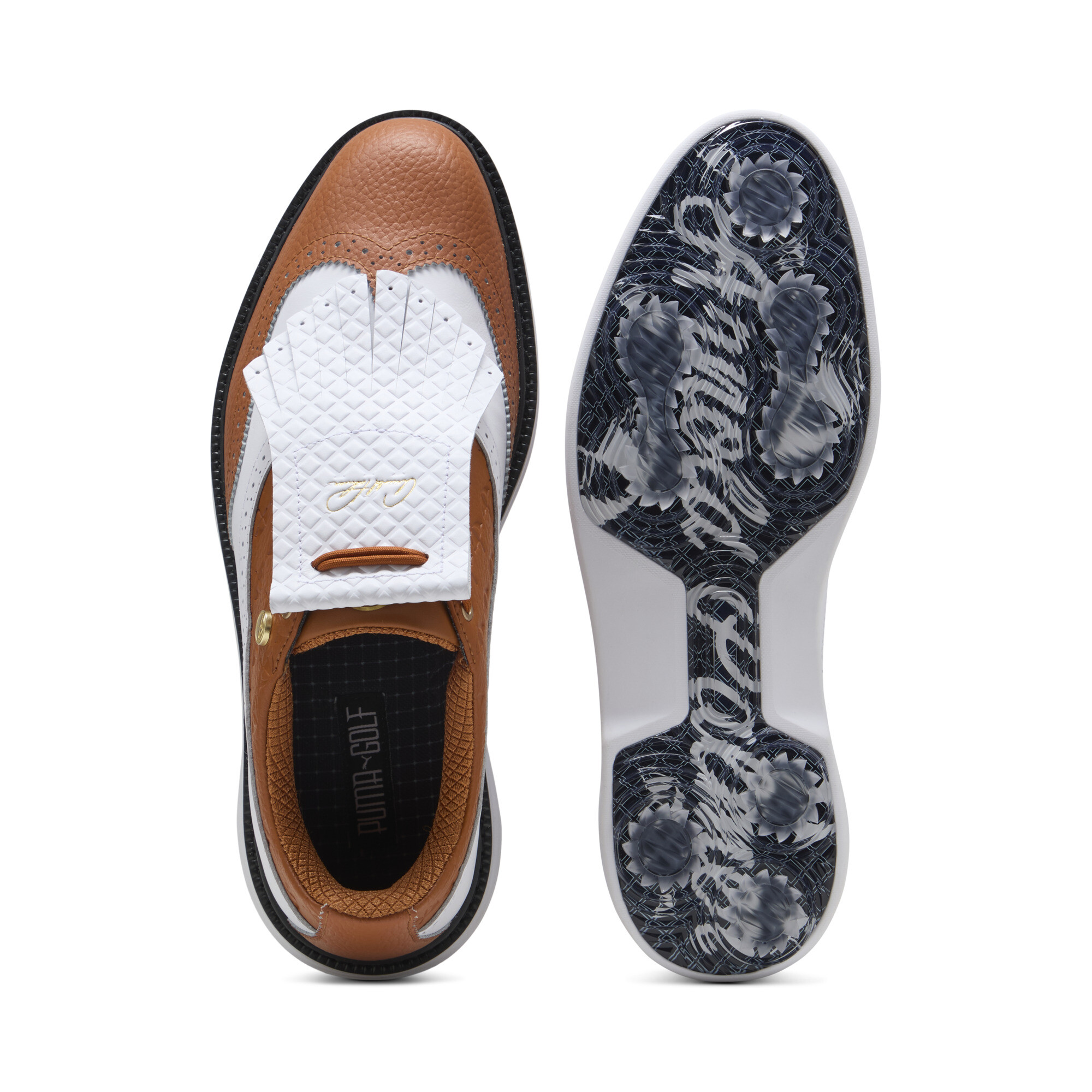 PUMA x ARNOLD PALMER ROYALE Wingtip golfschoenen voor Heren, Zwart/Wit/Bruin, Maat 43 thumbnail 4