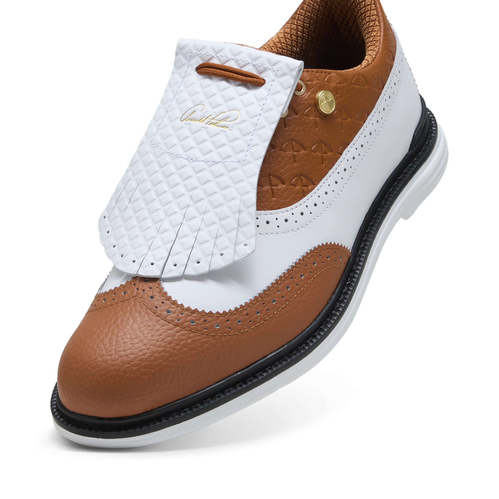 PUMA x ARNOLD PALMER ROYALE Wingtip golfschoenen, Bruin/Zwart/Wit