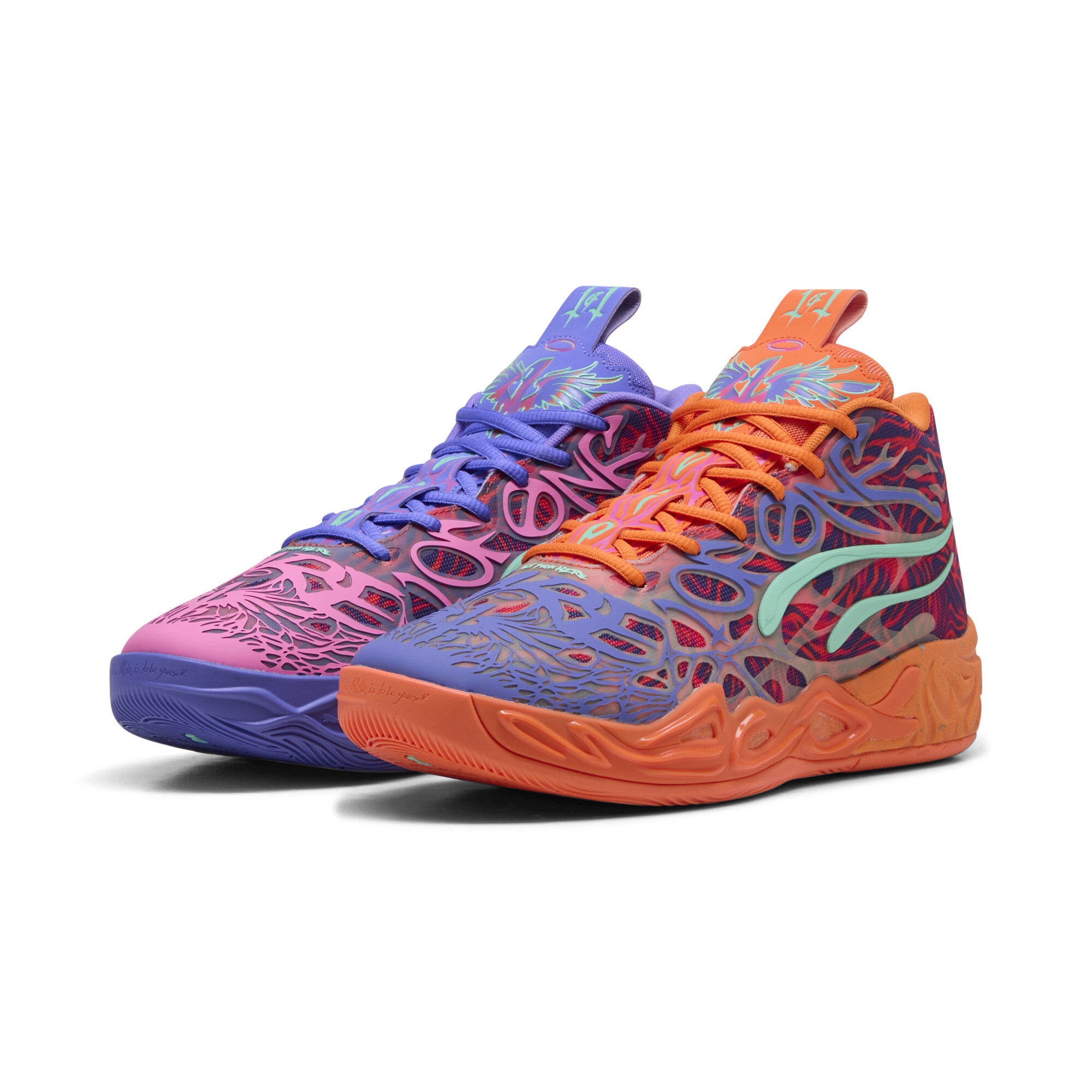 PUMA MB.04 Creativity uniseks basketbalschoenen, Roze/Oranje, Maat 49,5 thumbnail 7