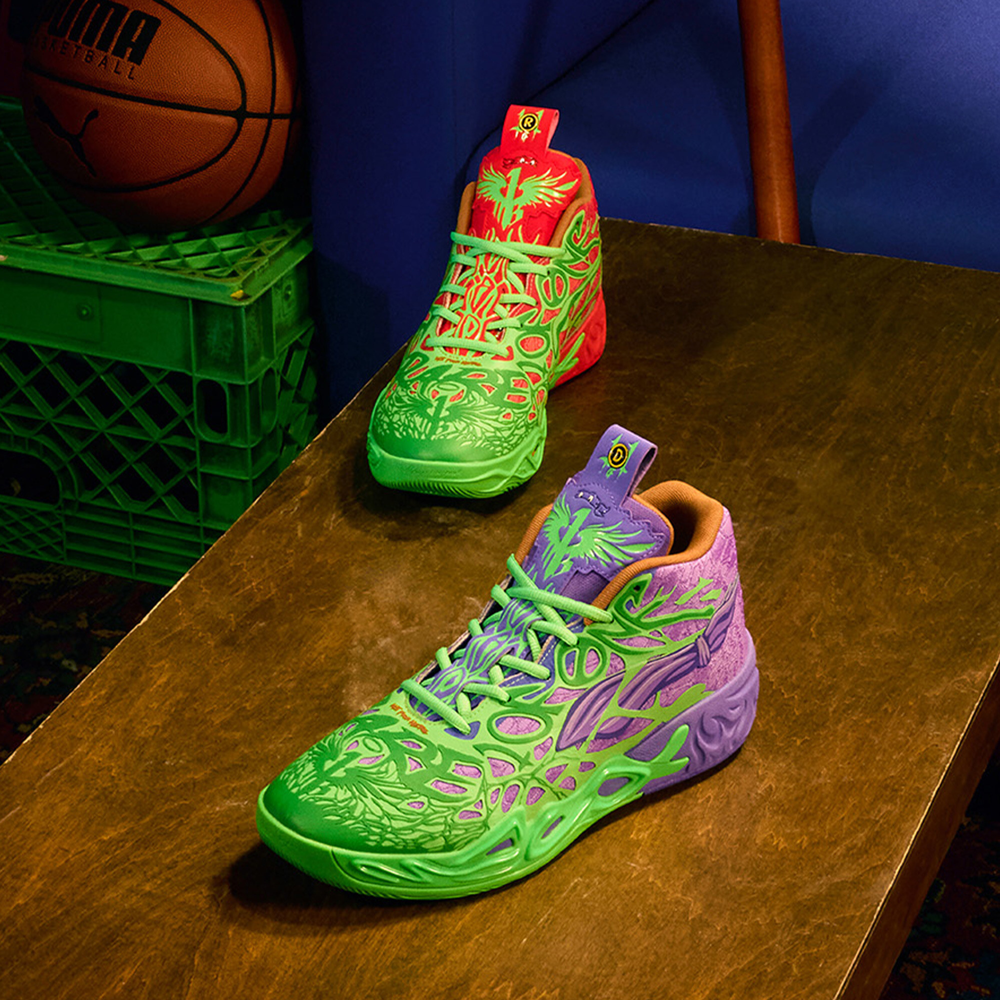 PUMA HOOPS x TMNT MB.04 RD uniseks basketbalschoenen, Groen/Rood, Maat 46 thumbnail 10