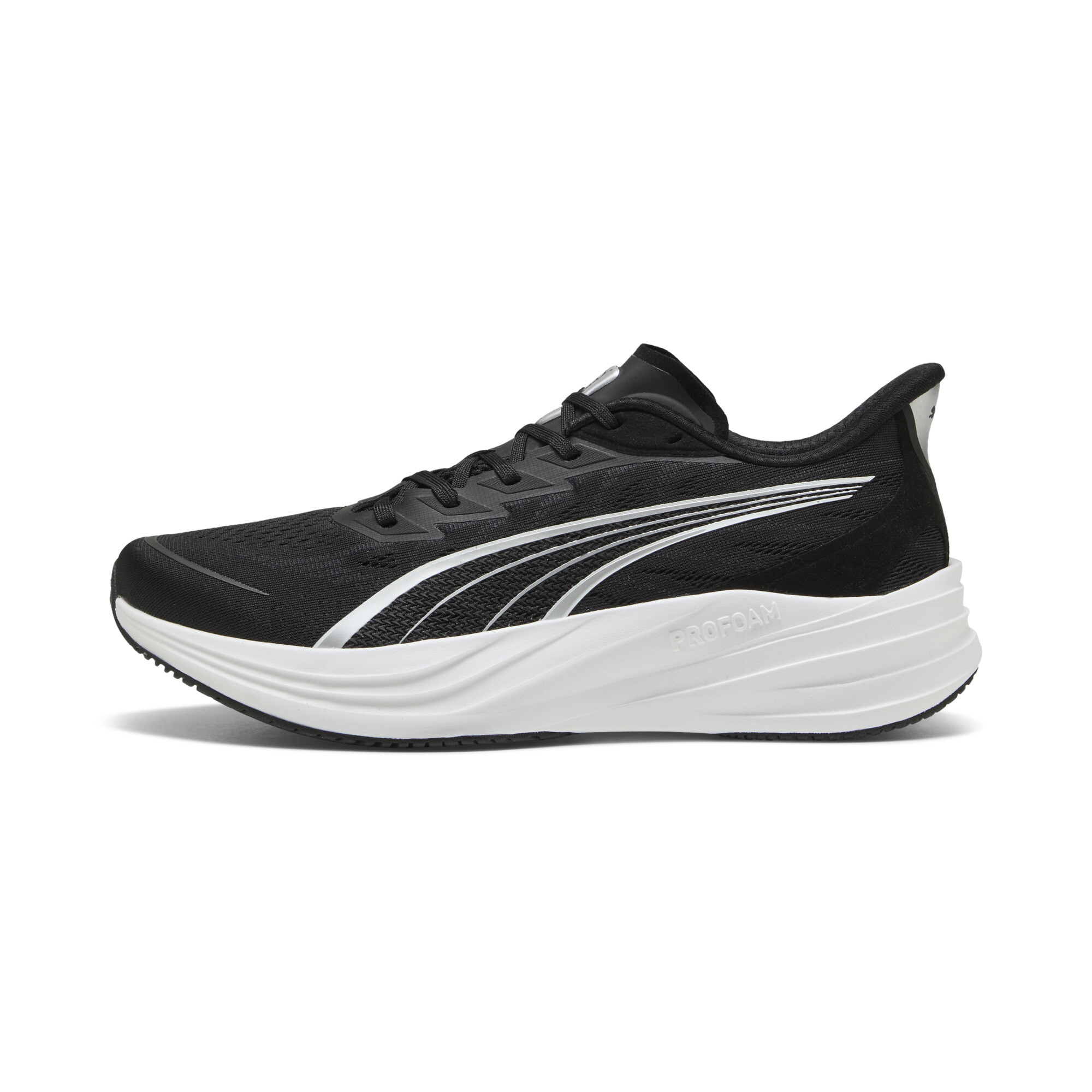 PUMA Darter Pro 2 uniseks hardloopschoenen, Zwart/Wit/Zilver, Maat 46