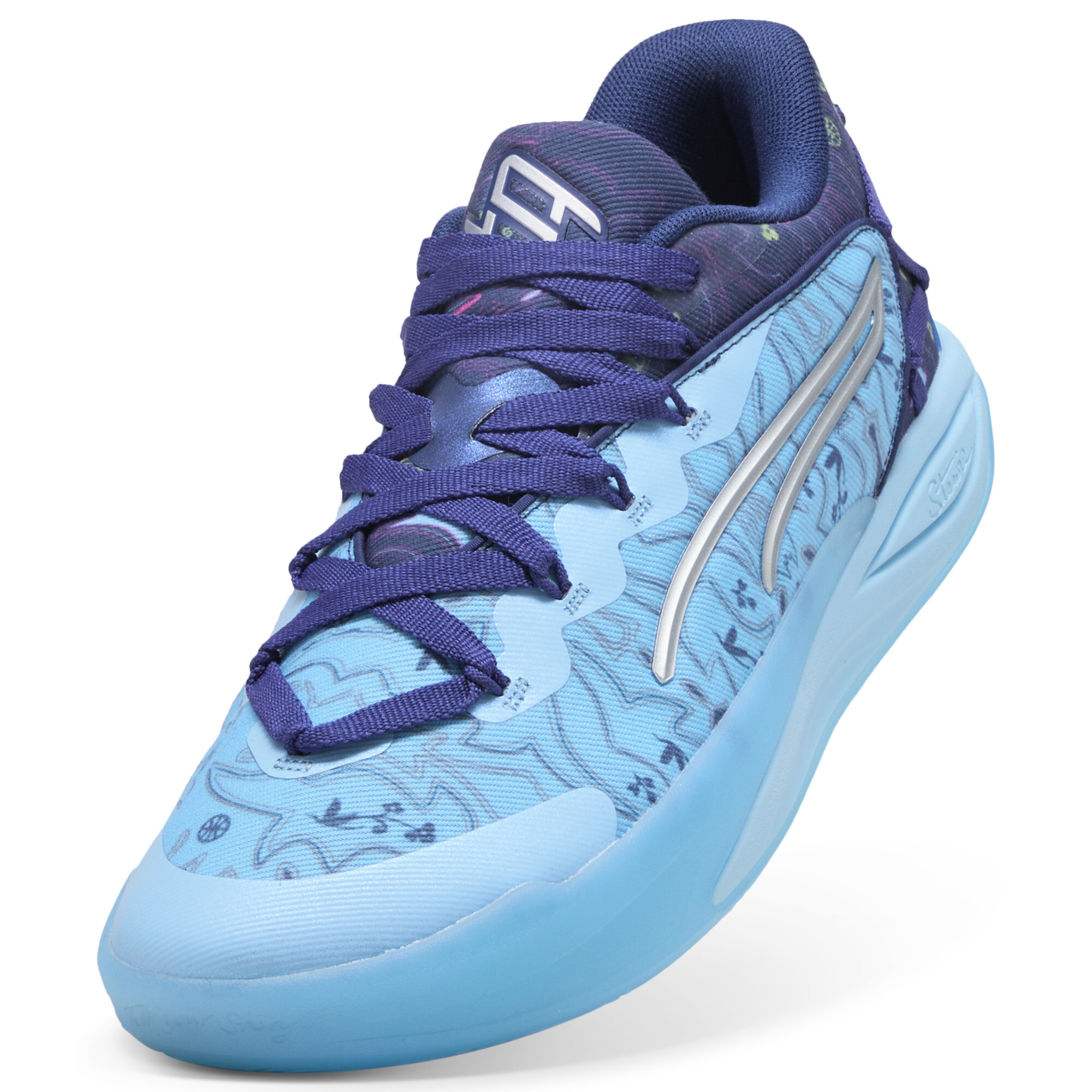 PUMA Stewie 4 Most Wanted basketbalschoenen voor Dames, Blauw/Zilver, Maat 38 thumbnail 3