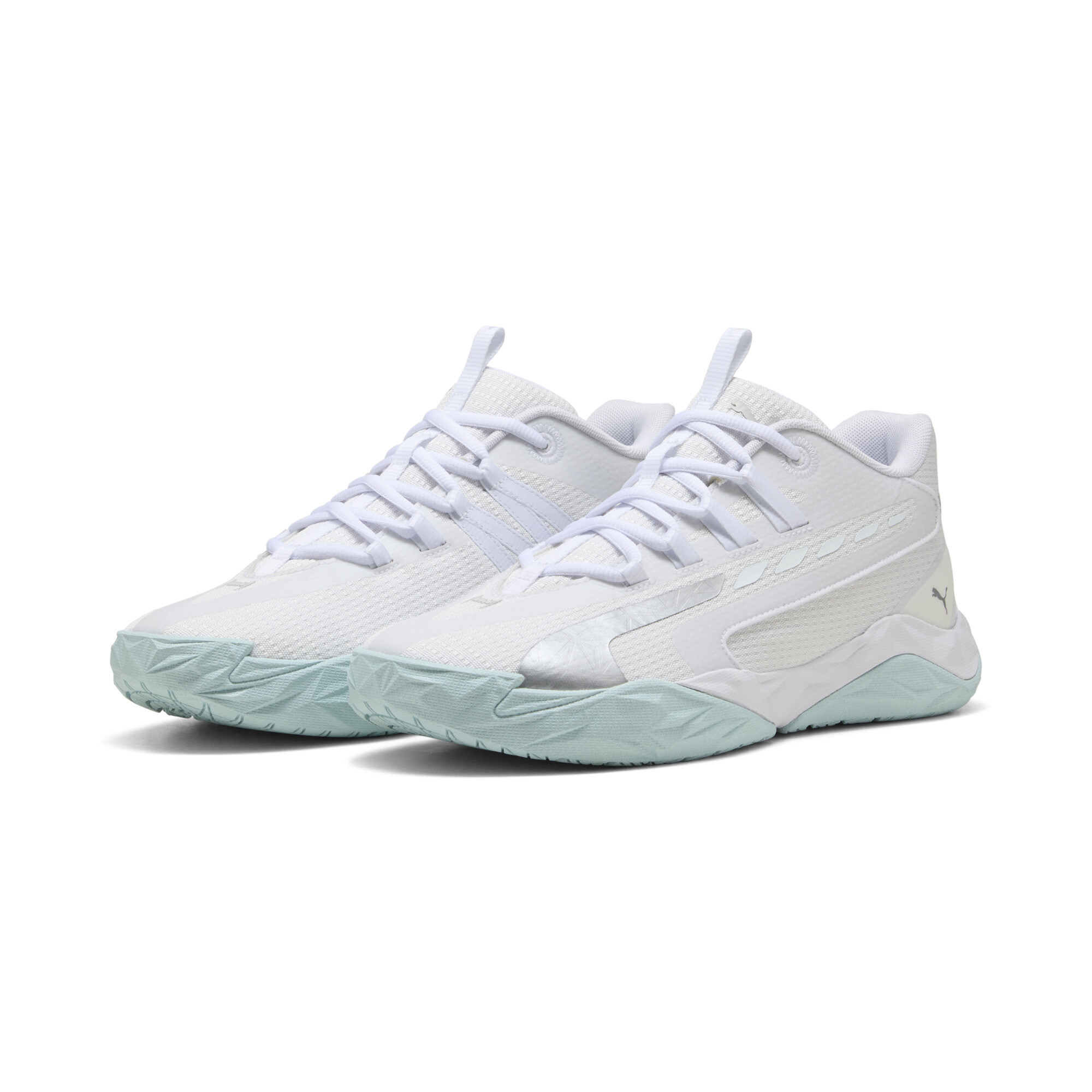 PUMA Dagger 2 middelhoge uniseks basketbalschoenen, Grijs/Wit/Zilver, Maat 37