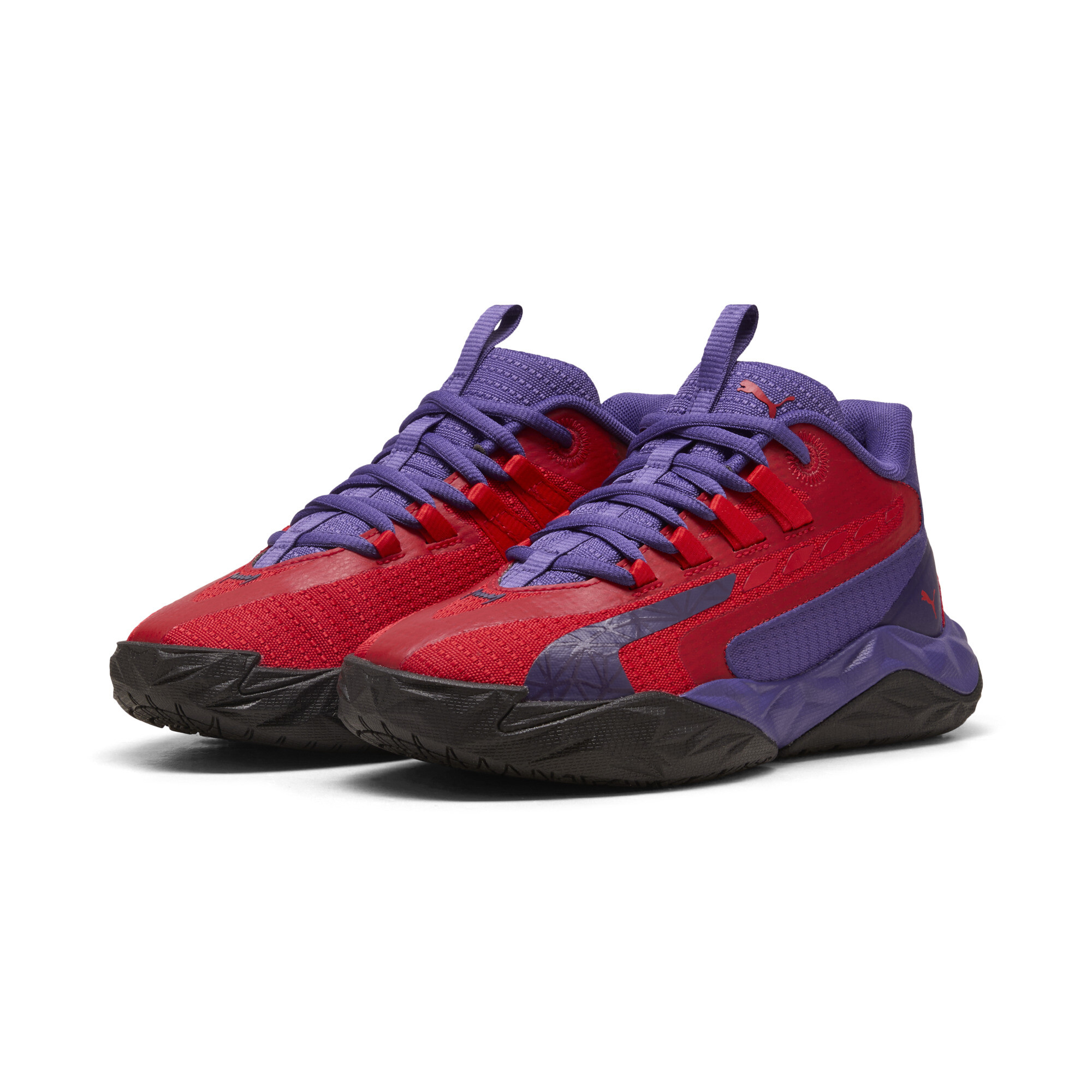 PUMA Dagger 2 middelhoge basketbalschoenen, Zwart/Rood, Maat 38