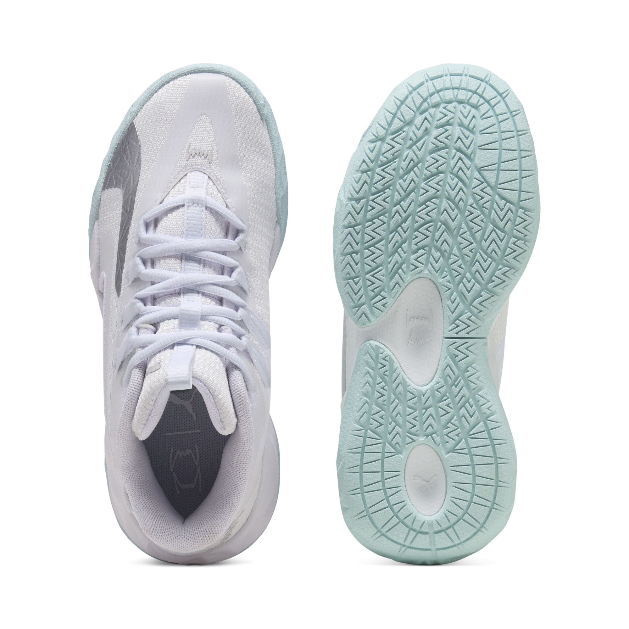 PUMA Dagger 2 middelhoge basketbalschoenen, Grijs/Wit/Zilver, Maat 36 thumbnail 4