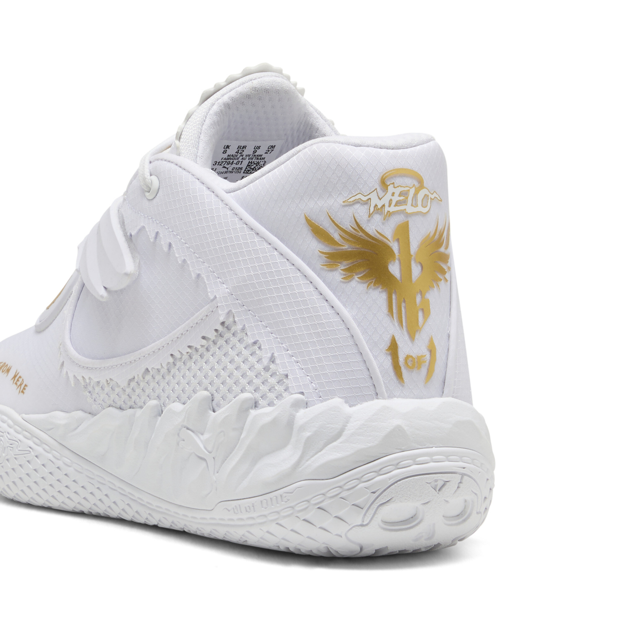 PUMA MB.05 Mist uniseks basketbalschoenen, Wit/Goud, Maat 39 thumbnail 7