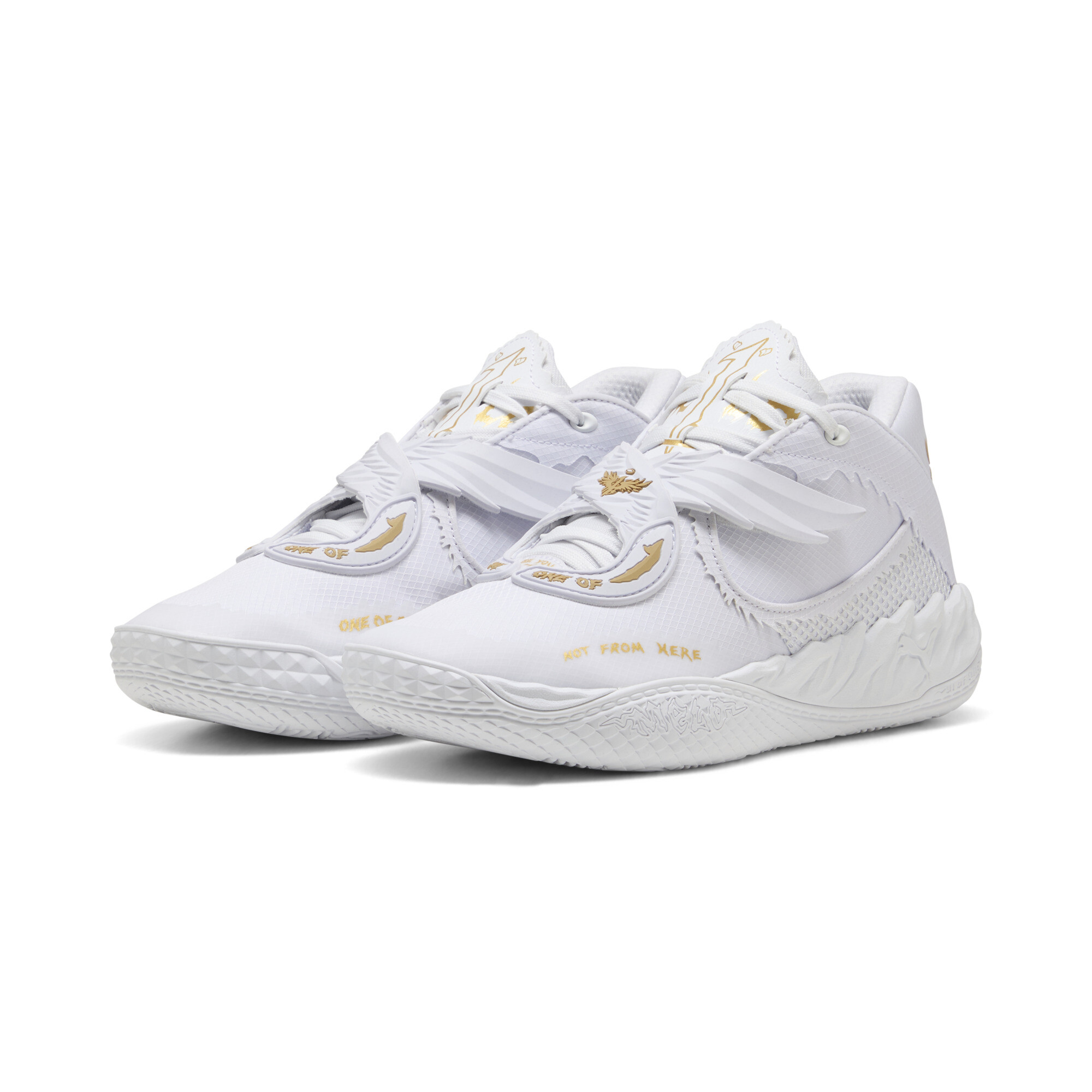 PUMA MB.05 Mist basketbalschoenen, Wit/Goud, Maat 35,5 thumbnail 8