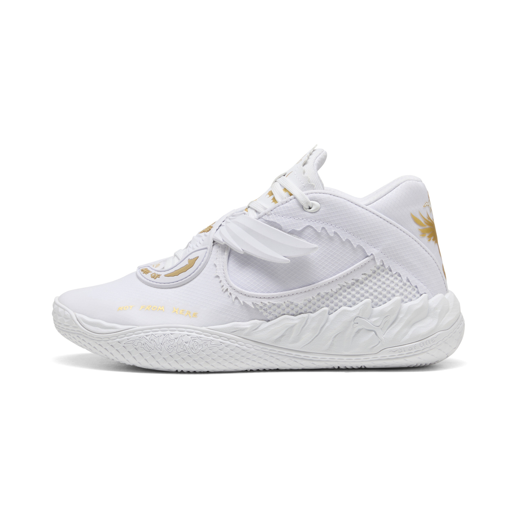 PUMA MB.05 Mist basketbalschoenen, Wit/Goud, Maat 35,5