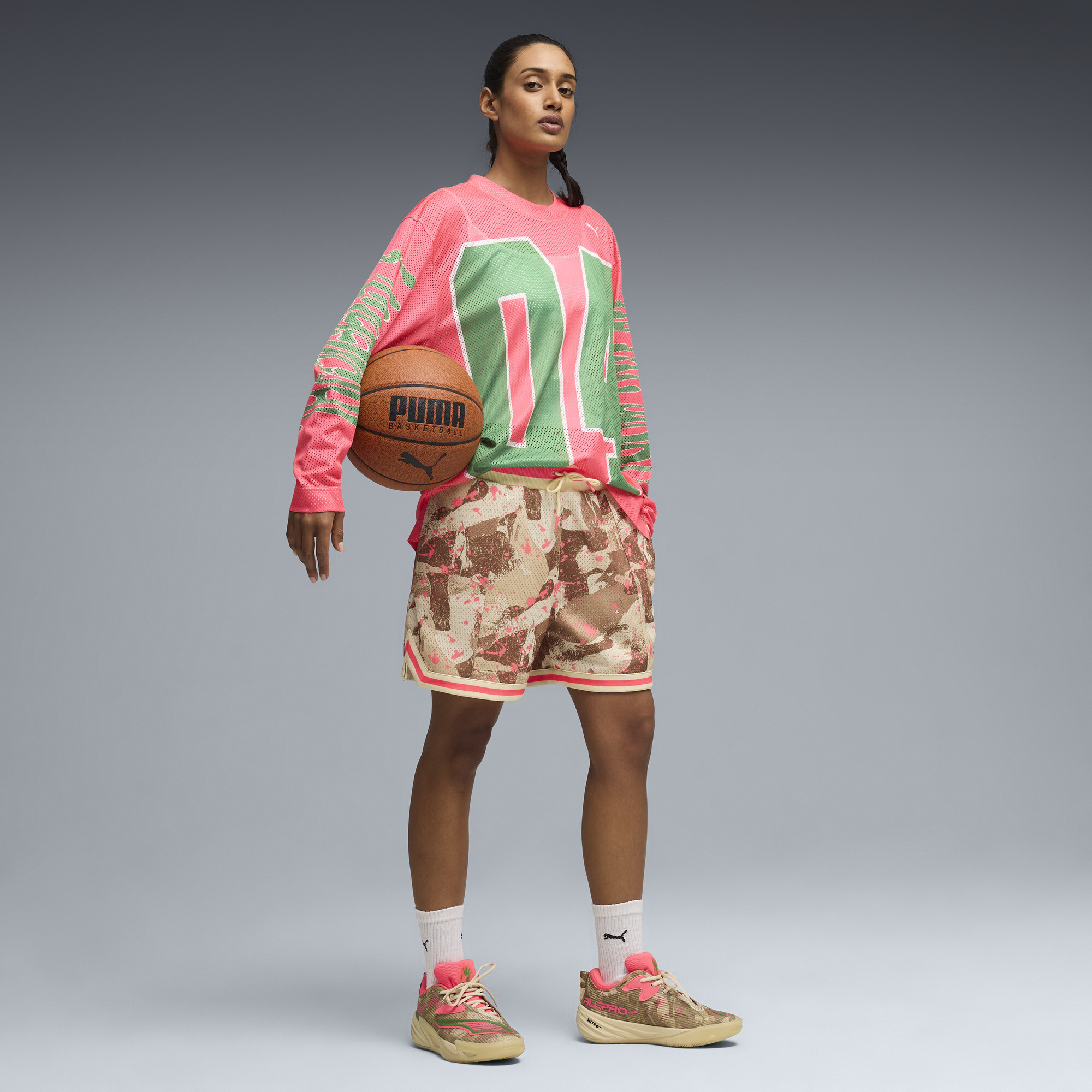 PUMA All-Pro NITRO™ 2 Flau'jae uniseks basketbalschoenen, Roze/Groen, Maat 42 thumbnail 7