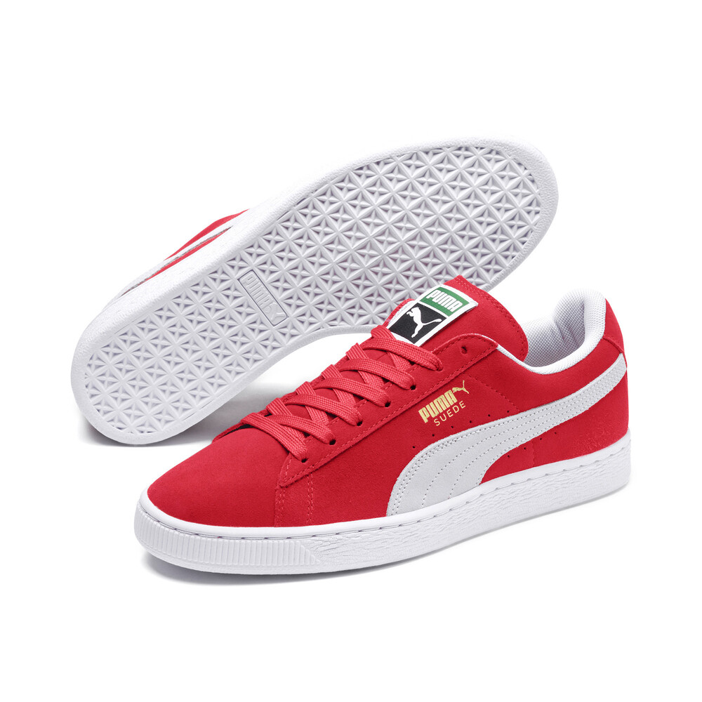 all red puma suede
