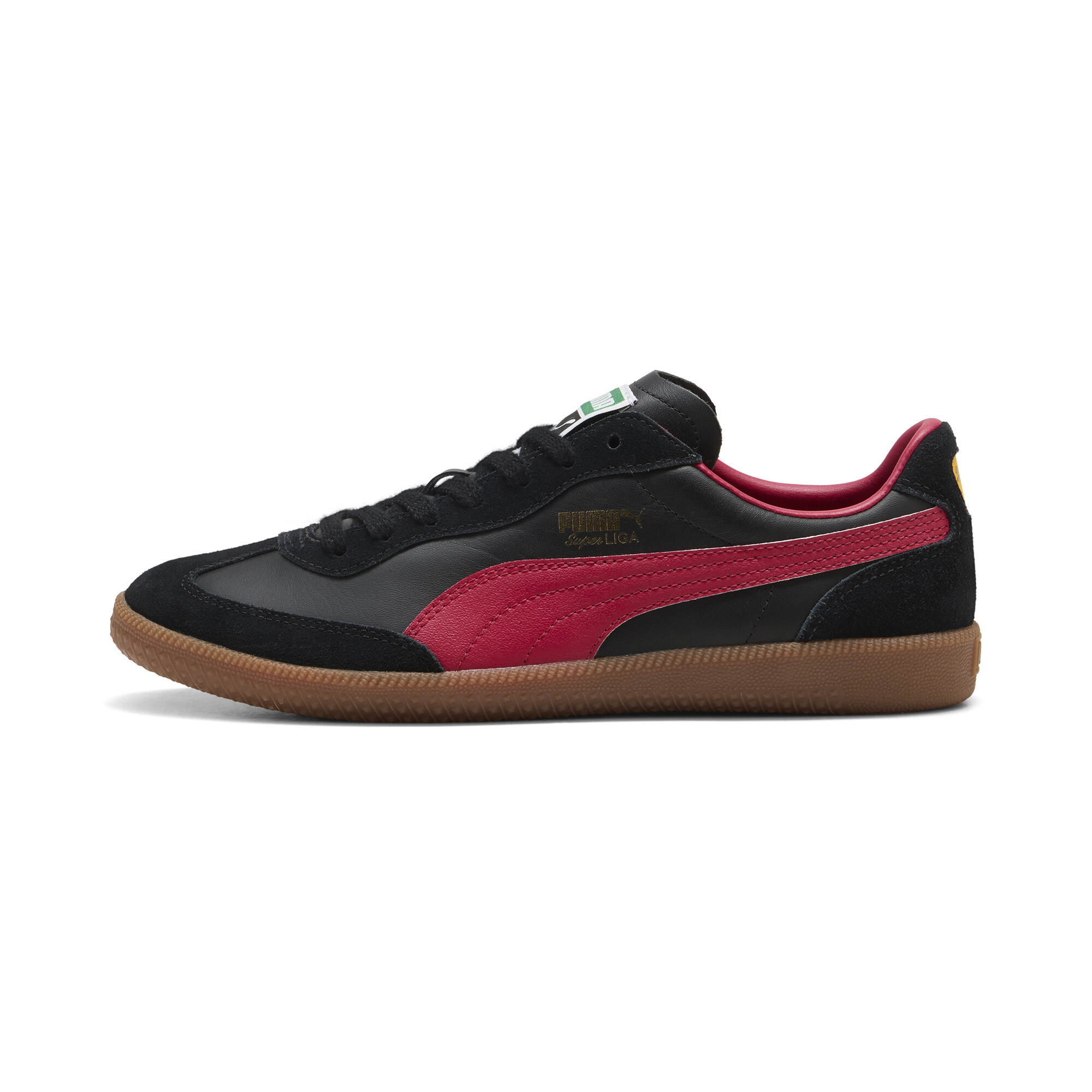 PUMA Super Liga Retro Trainers in PUMA Black Club Red Gum Size 5.5