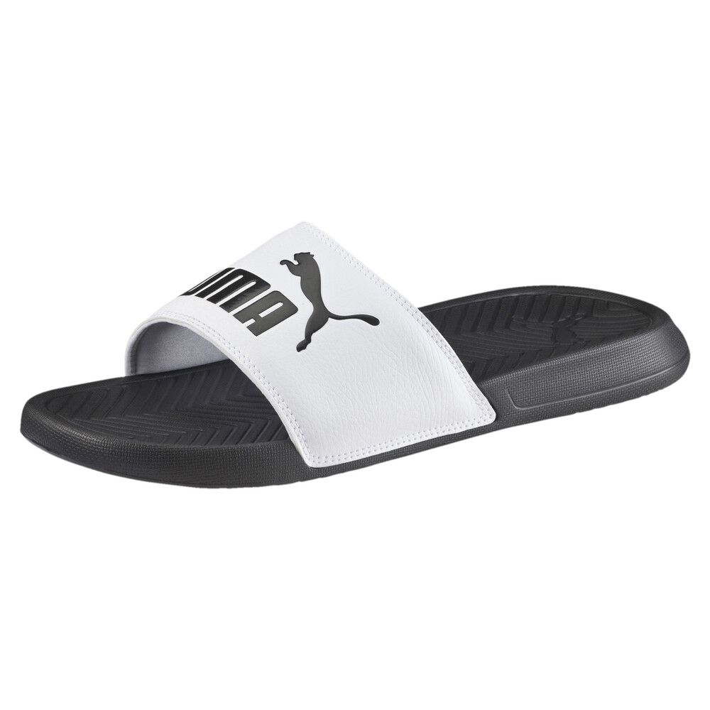 puma slides black and white