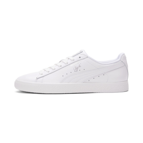 PUMA Clyde Core Foil Men's Sneakers in White/Silver, Size 8.5