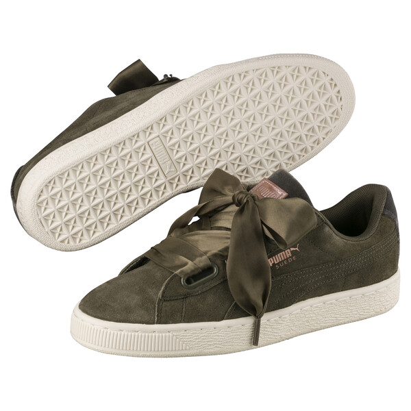 puma khaki basket heart suede velvet rope trainers