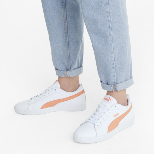 Smash v2 Leather Women's Trainers, Puma White-Apricot Blush-Puma Black, large-ZAF