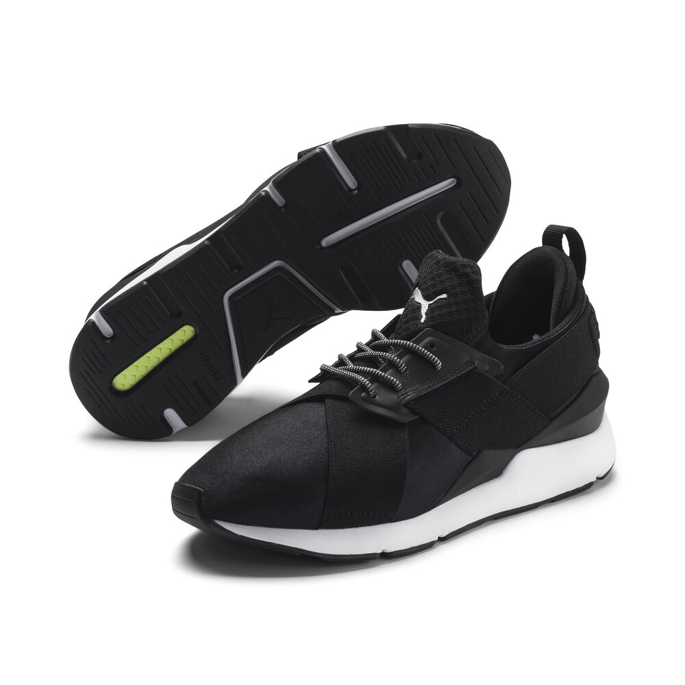 puma muse satin trainer in black