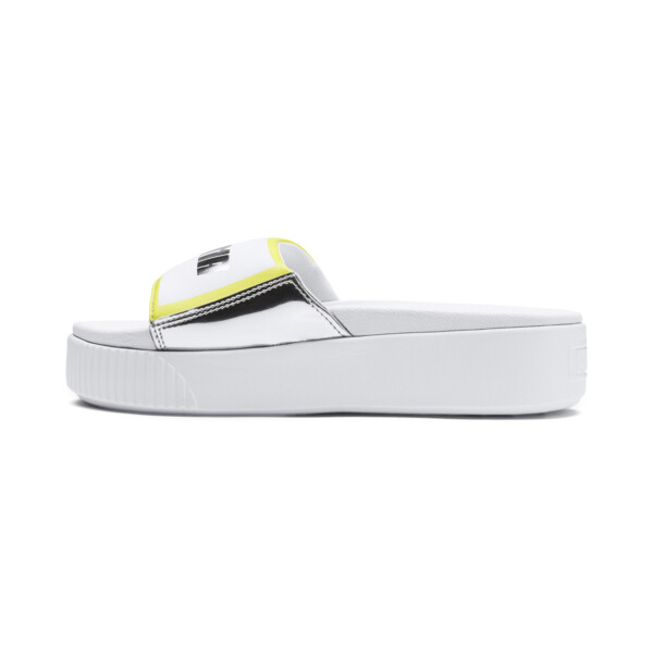 PUMA Platform Trailblazer Metallic Women's Slides in White/Silver - 369421_01