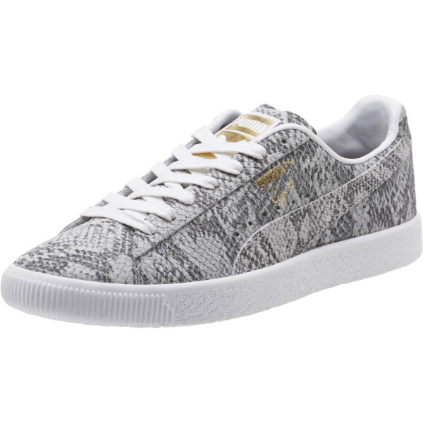 PUMA Clyde Reptile Women's Sneakers in White/Black/Metallic Gold - 370250_01